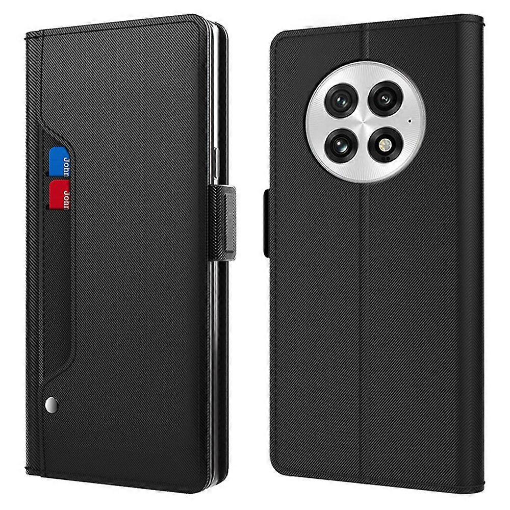 TKdaddy ل OnePlus 13 حالة حامل PU جلد غطاء الهاتف حامل بطاقة مرآة أسود