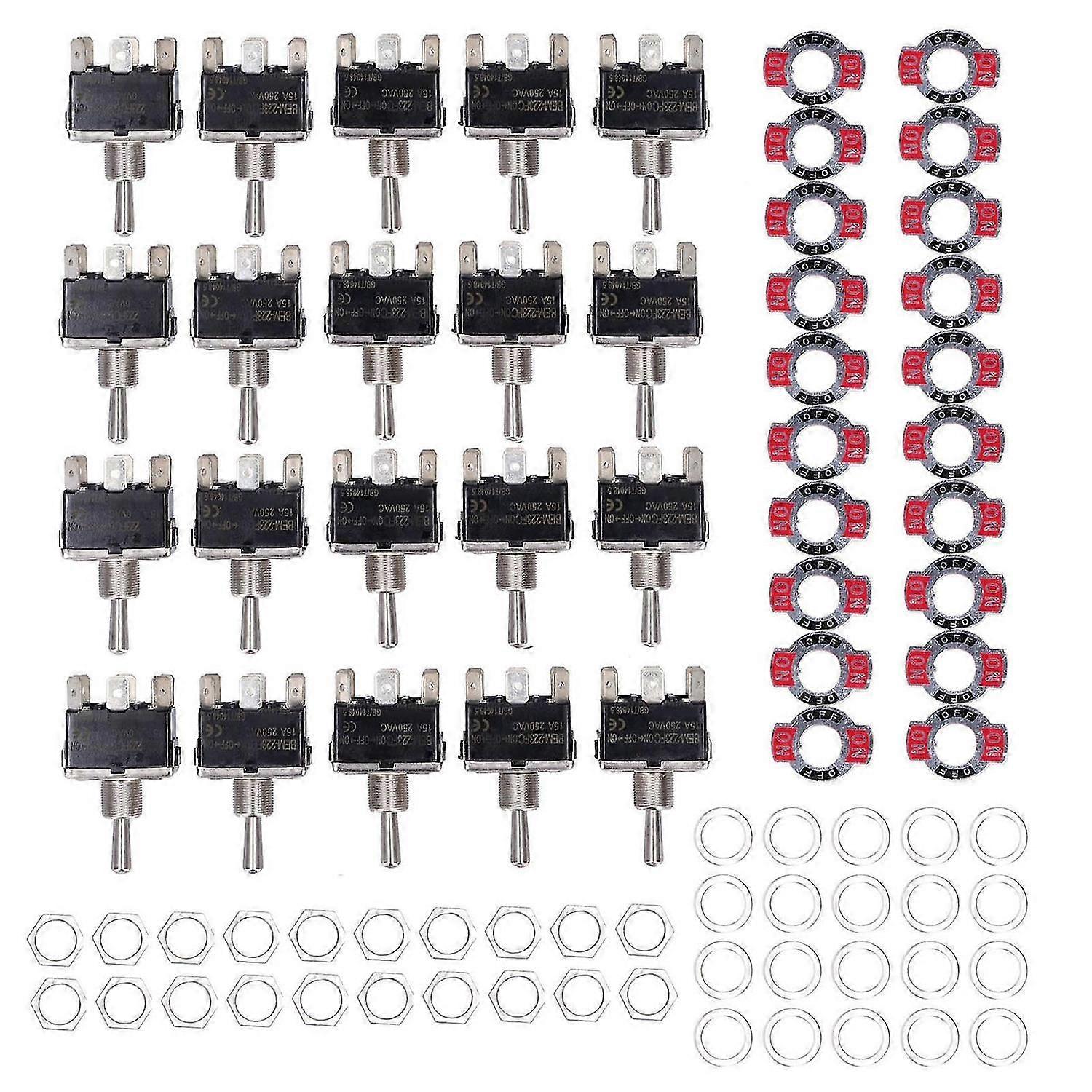 20Pcs BERM Toggle Switch 3 Level 6 Pins On/Off/On Mini LED Light Rocker 15A 250VAC
