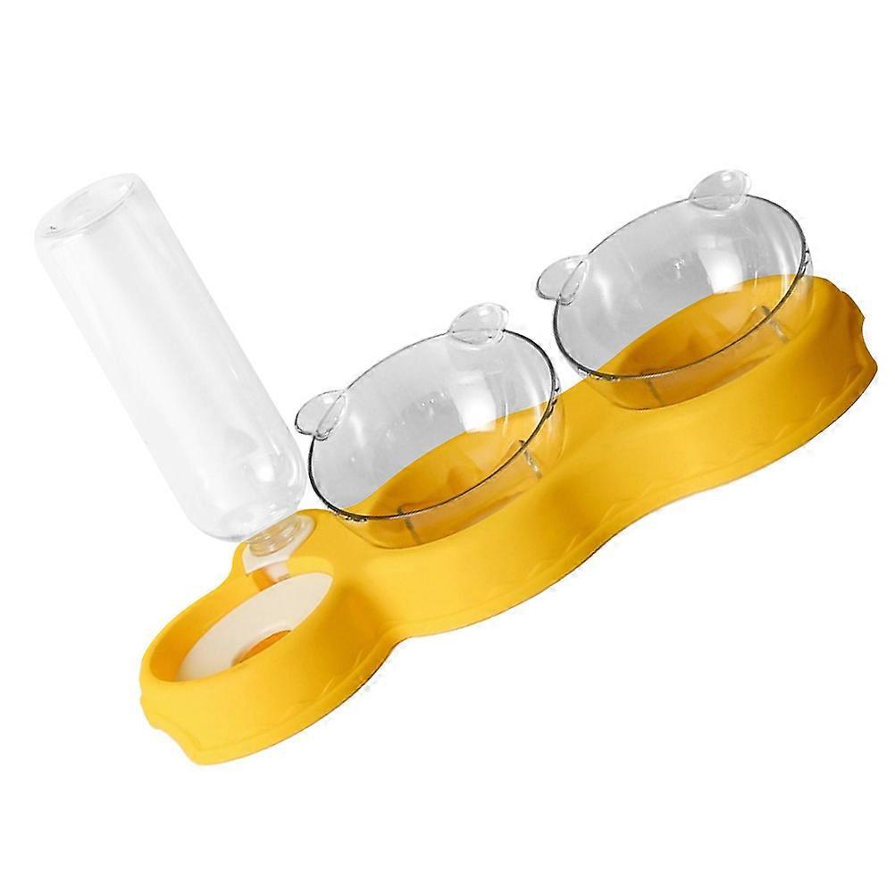 Cat Water Dispenser Automatic Refill Double Food Bowl Feeder For Daily Use 38X24X16.5cm Yellow 1Pack