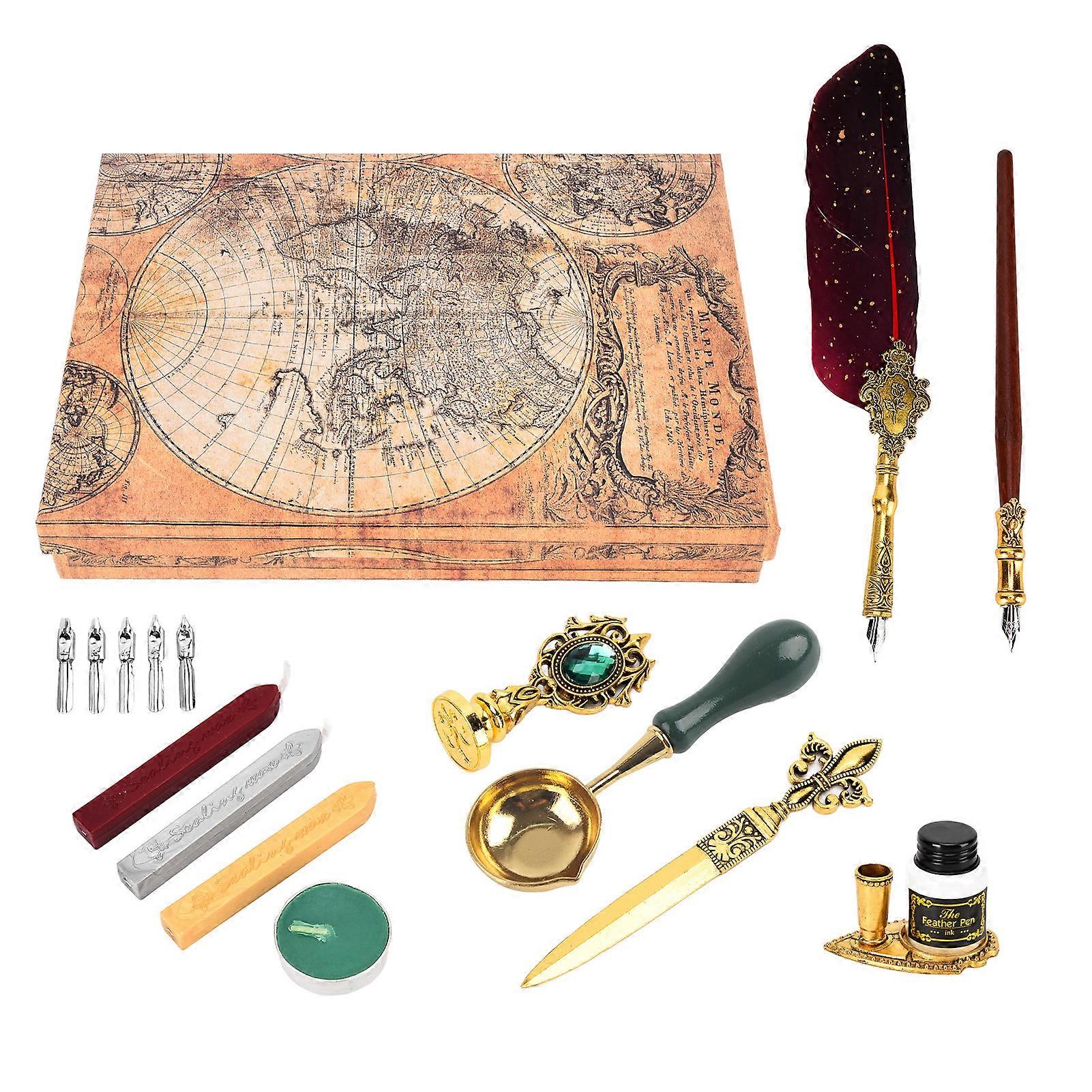 Feather Pen Set Painted Stamp Student Dip Pen European Style British Retro Dipping Feather Pen Set