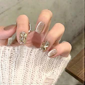 Pressão curta nas unhas unhas postiças quadradas glitter com design de strass unhas postiças acrílicas unhas artificiais cola brilhante em vara de unhas 24 unidades
