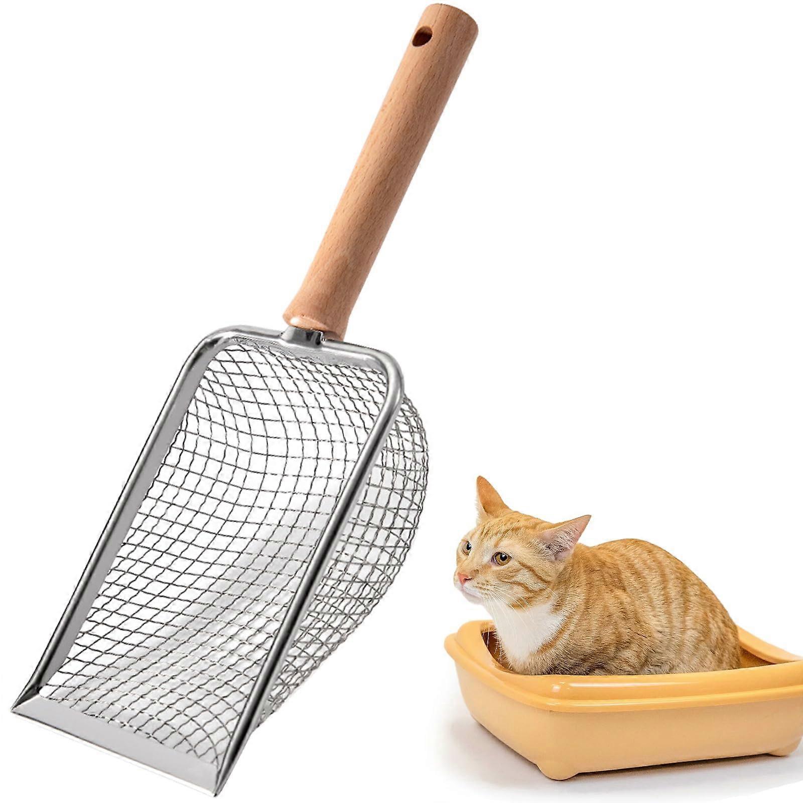 Cat Litter Scoop Metal 5 mm with Wooden Handle, 27 x 10 cm Fine Cat Litter Scoop for Easy Cleaning