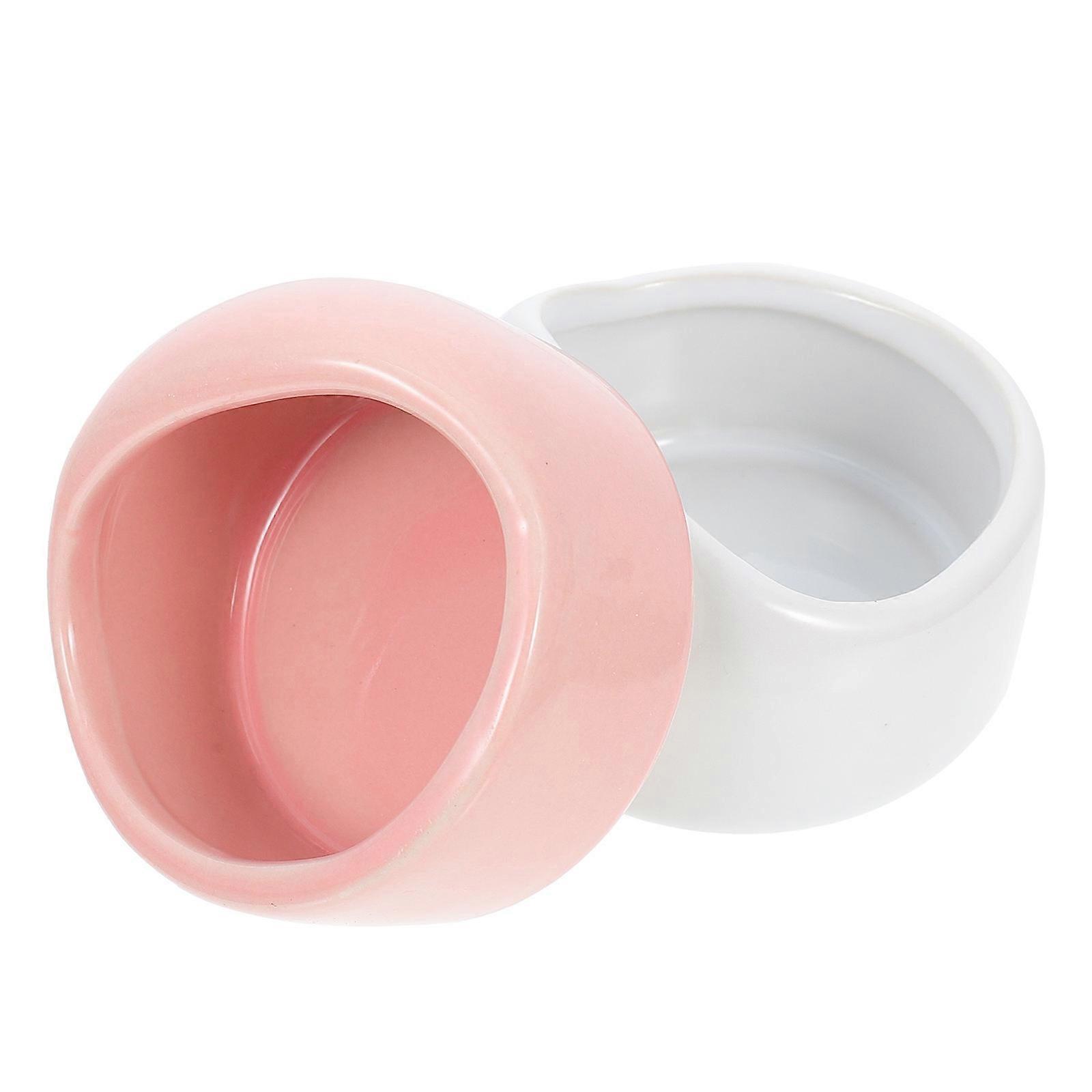 2pcs Ceramic Pet Bowls for Small Animals – Smooth Food Basins for Hamsters, Chinchillas, Hedgehogs – Pink and White