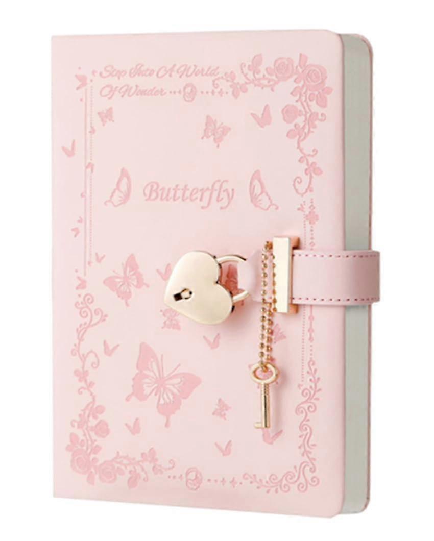 B6 Notebook Heart Padlock Journal with Key Leather Diary Lockable Travel Journal for Men and Women (Pink)