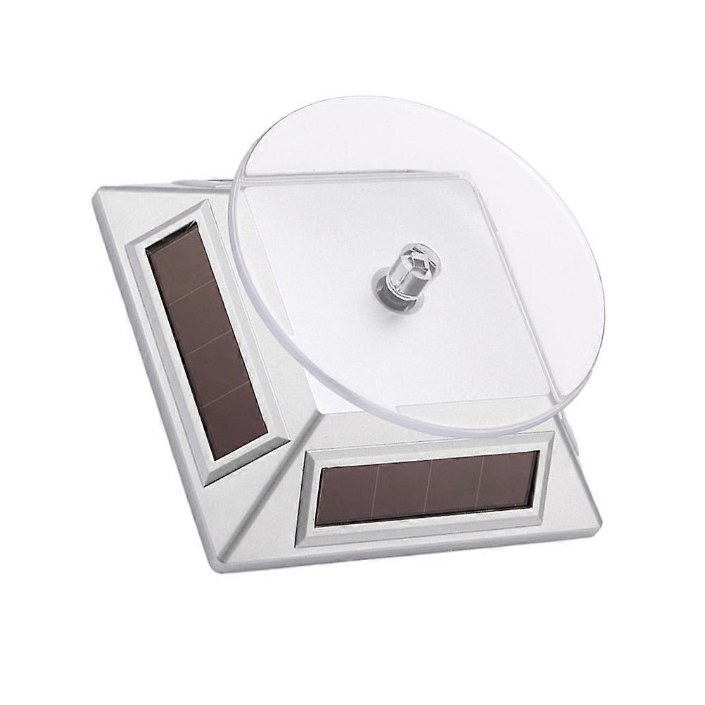 Solar Powered Rotating Display Stand for Jewelry Made of Durable ABS Material Silver Compact Size