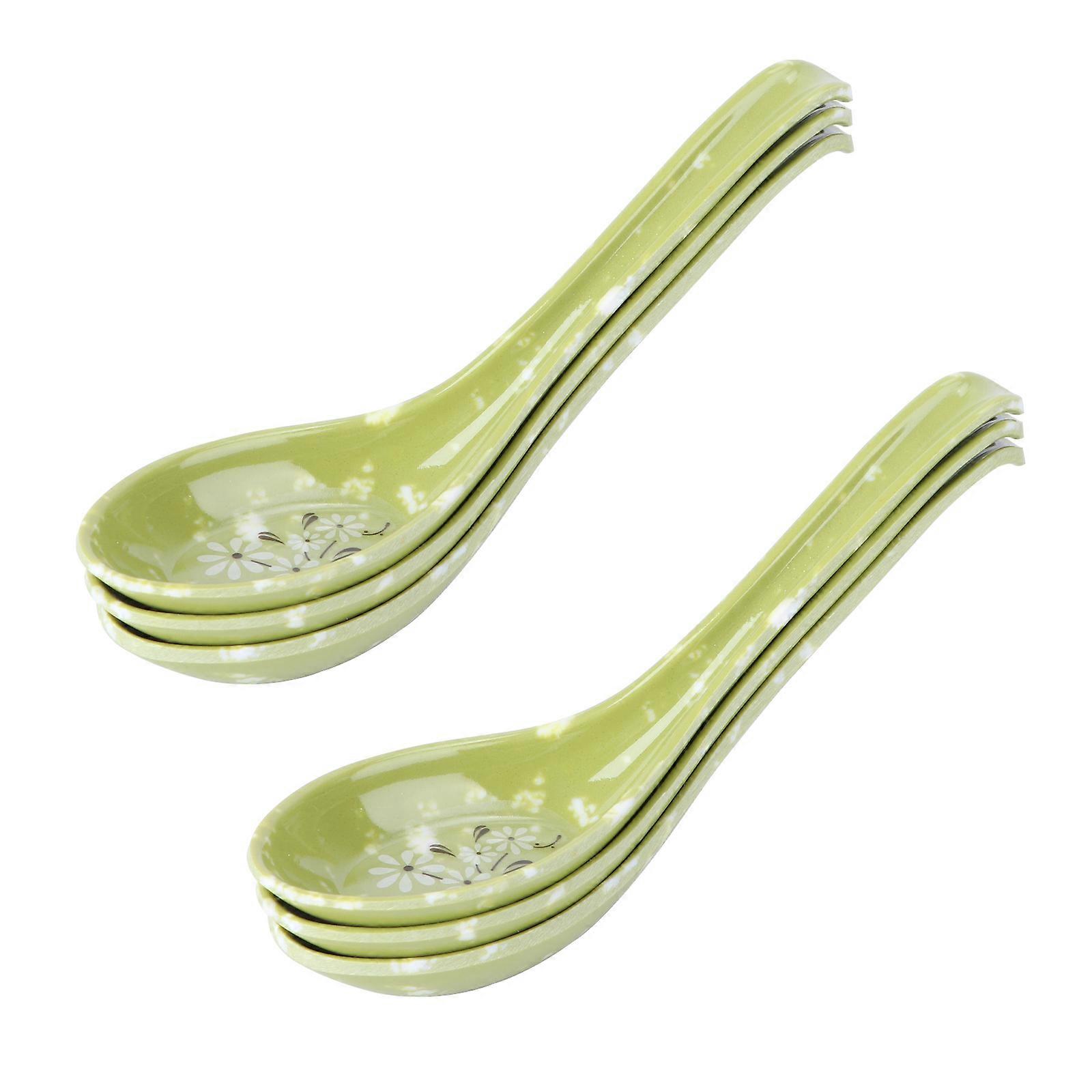 Imitation Ceramic Spoons with Long Handle for Kitchen Use Material Green Color Safe and 8 Pieces