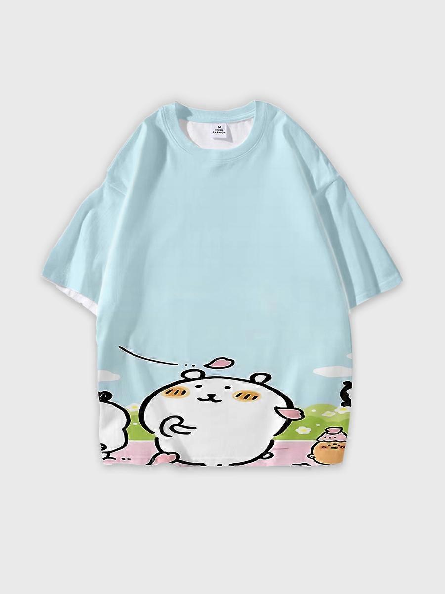 T-shirt round neck Comic book Role Pattern loose short sleeve D3068