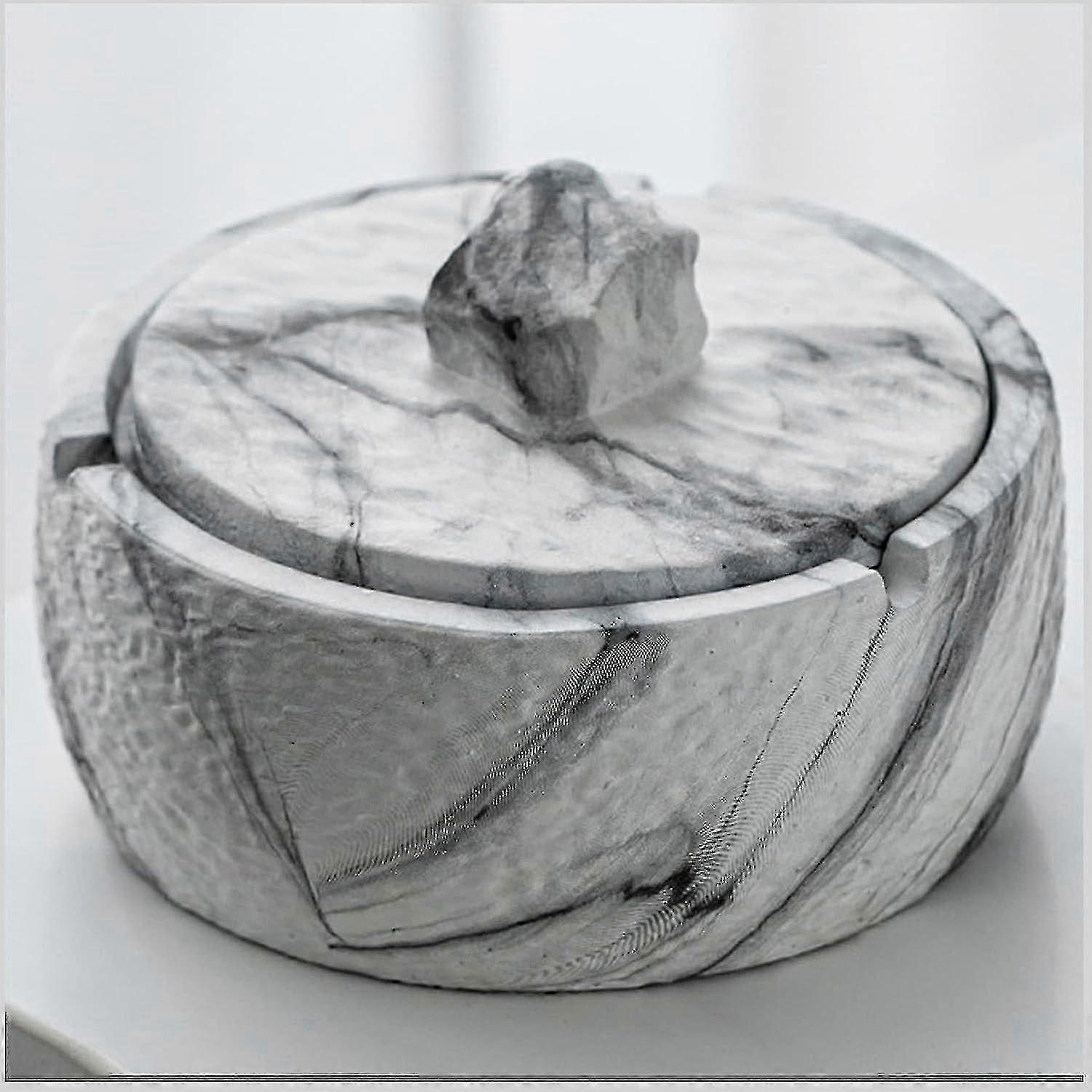 Marble Ashtray with Secure Lid for Indoor & Outdoor Use - 11.7x7.6cm Anti-Theft Design OPMIUM