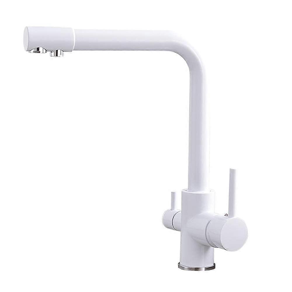 3Way Brass Kitchen Sink Faucet with 360° Rotation, Hot and Cold Water, Drinking Water, 3in1 WhiteB (Color: A)