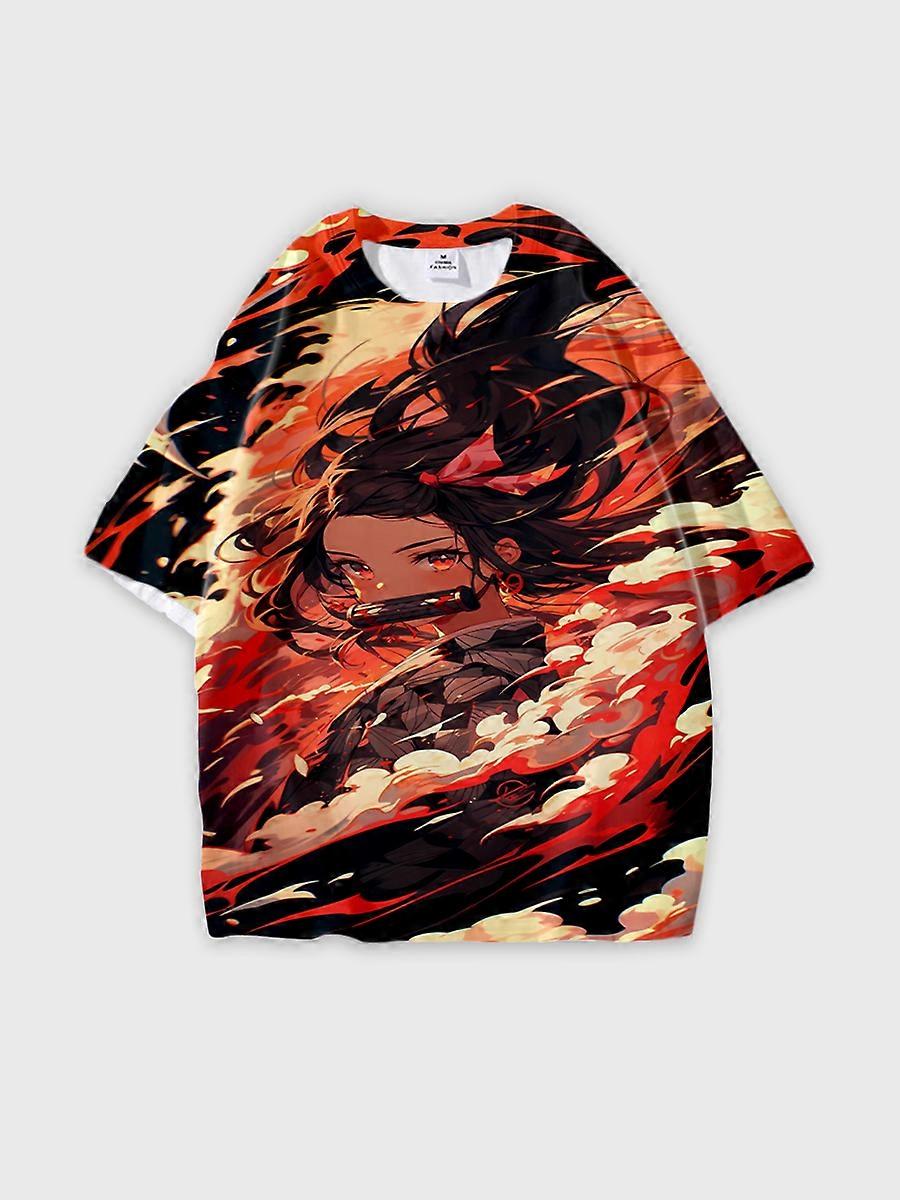 T-shirt round neck Character Pattern loose short sleeve P1385