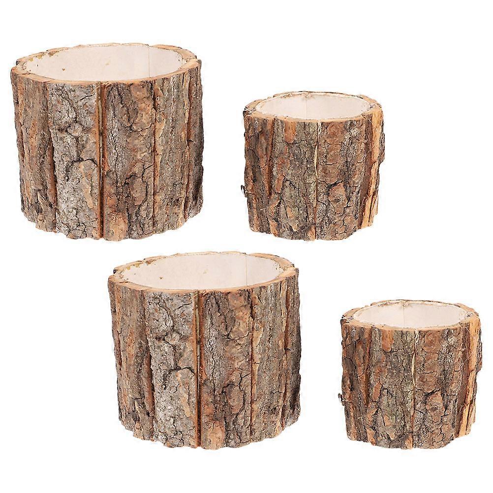 Wood Planter Pots for Indoor Use Dark Brown Color Natural Design Suitable for Storage 4 Pieces