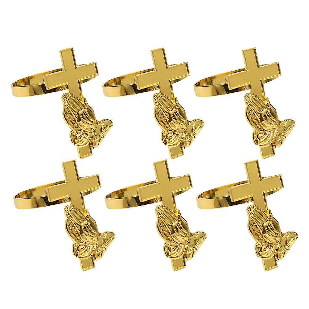 Golden Alloy Napkin Rings with Cross Design for Elegant Table Decor and Wedding Occasions 6pcs