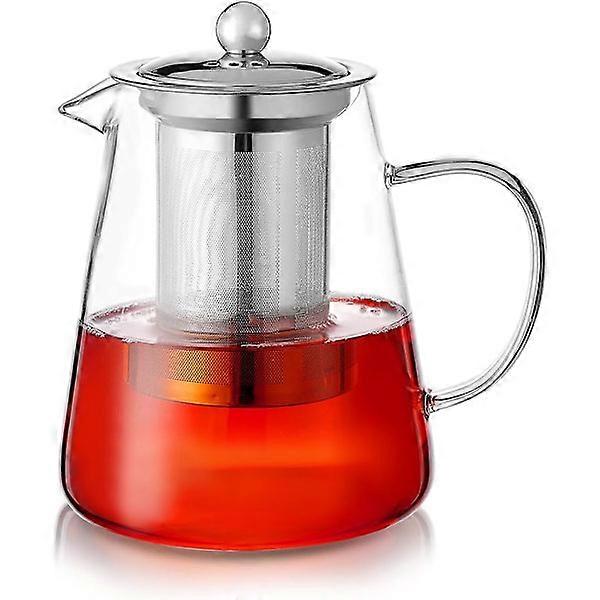Clear Glass Teapot with Infuser, Round Shape Infuser Teapot, Heat Resistant Borosilicate Glass