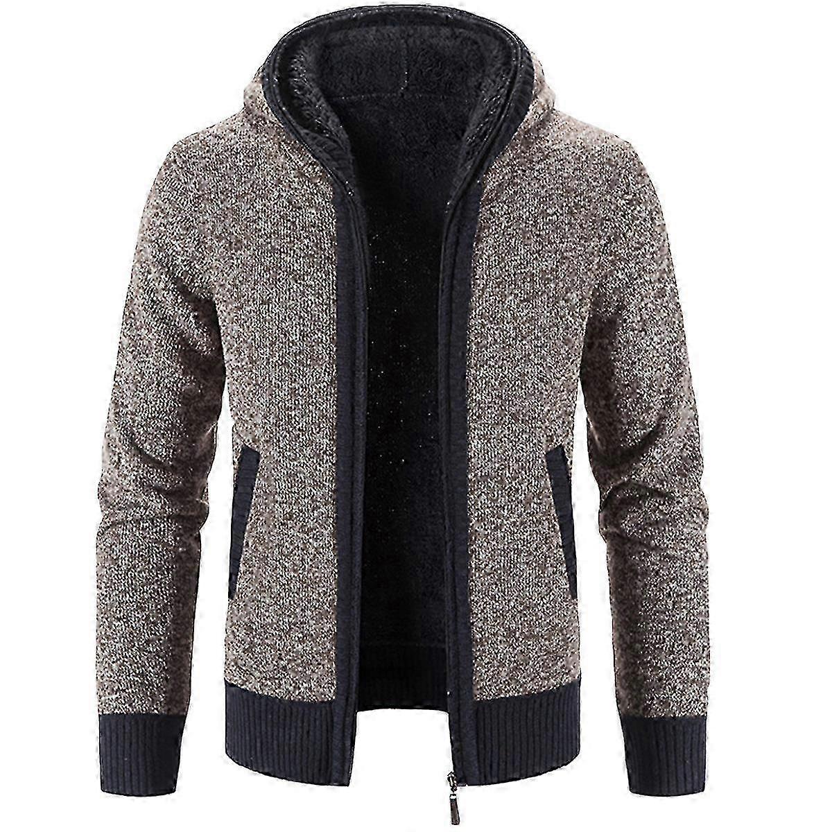 Cardigan forrado de lã de inverno para homem com capuz