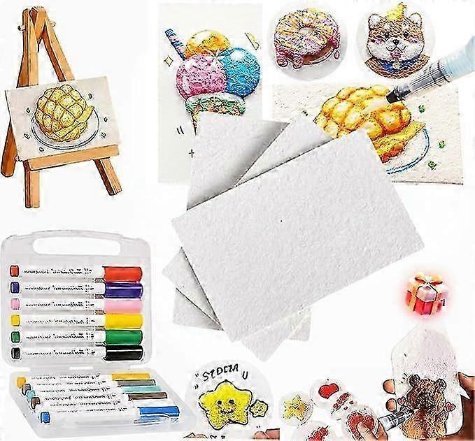 2025 Magic Puffy Paint Art,3D Drawing Magic Canvas Sponge,Puffy Popcorn Magics Foam Texture Painting Kit with 10 Foam Paint Paper and 12 Markers,DIY B