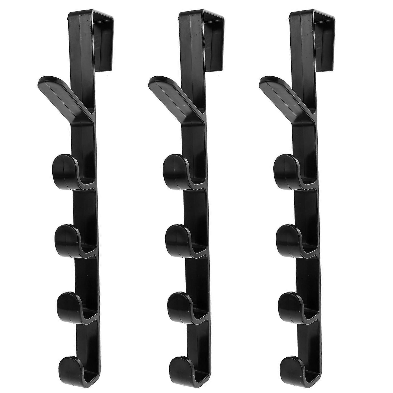 Black Over Door Hooks with Five Hooks for Home Use Made of ABS No Drilling Required 3 Pcs