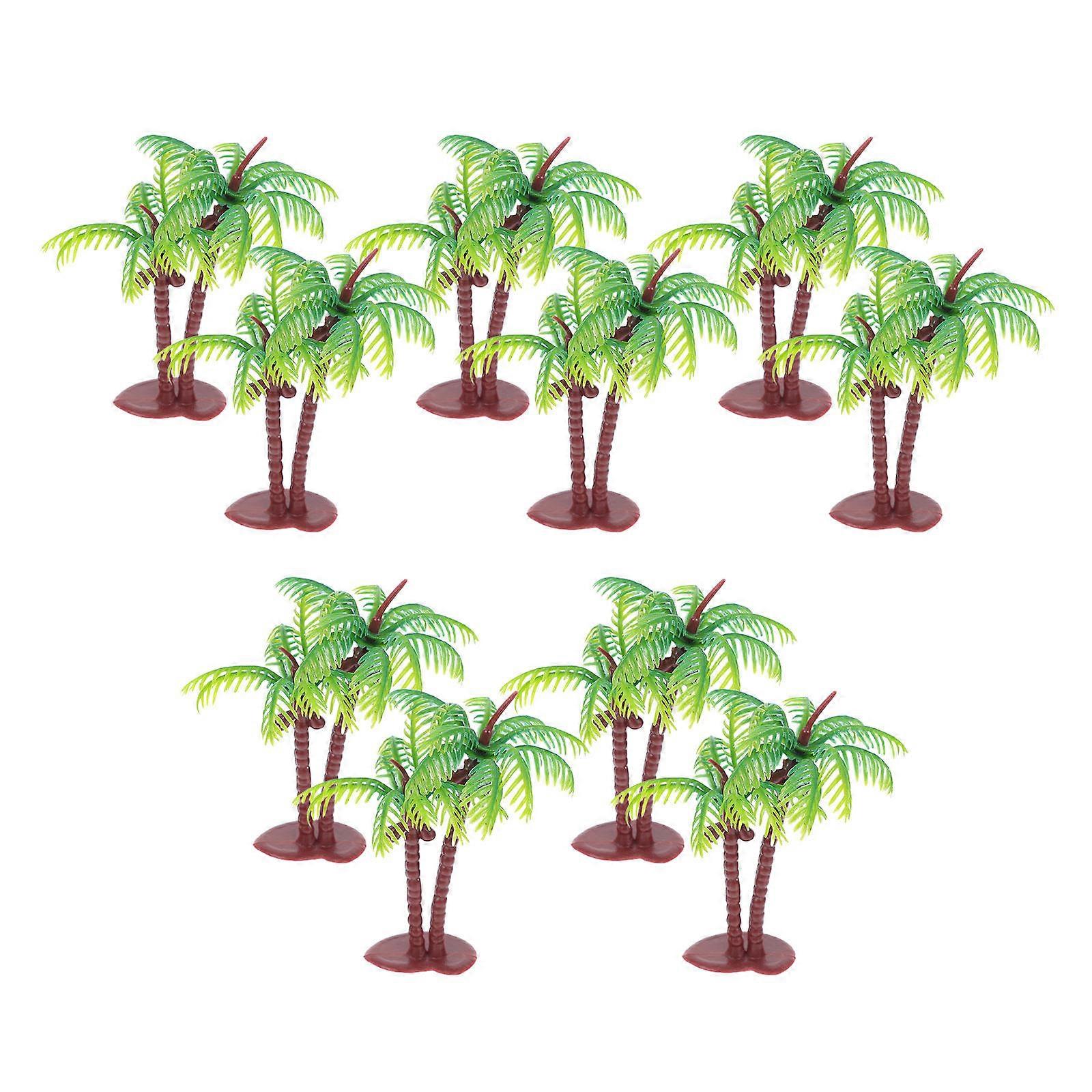 Plastic Coconut Tree Prop for Decoration 10Pcs Artificial Mini Trees Green