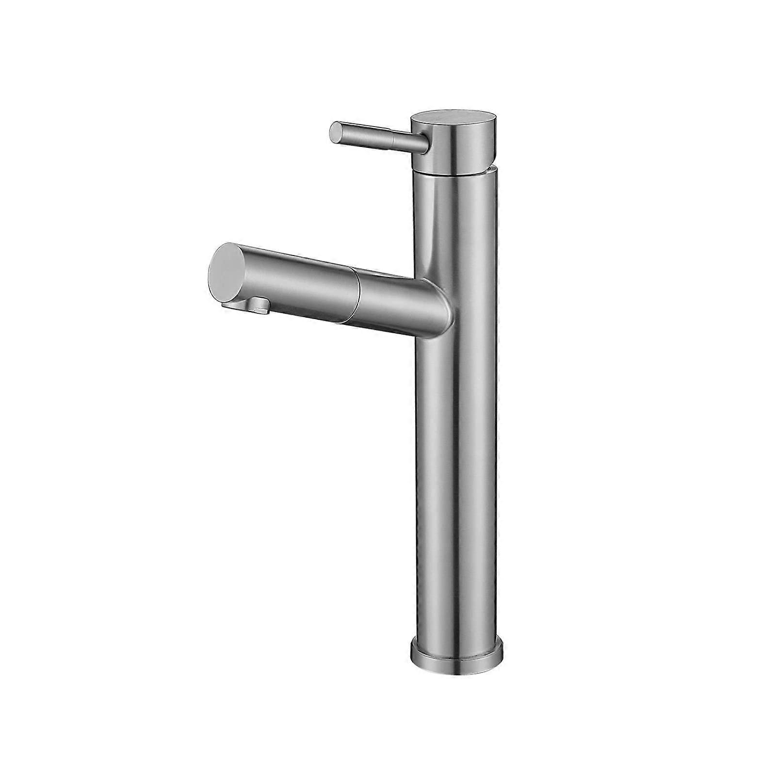 Retractable bathroom faucet, stainless steel, single handle, 360° swivel, pulldown.