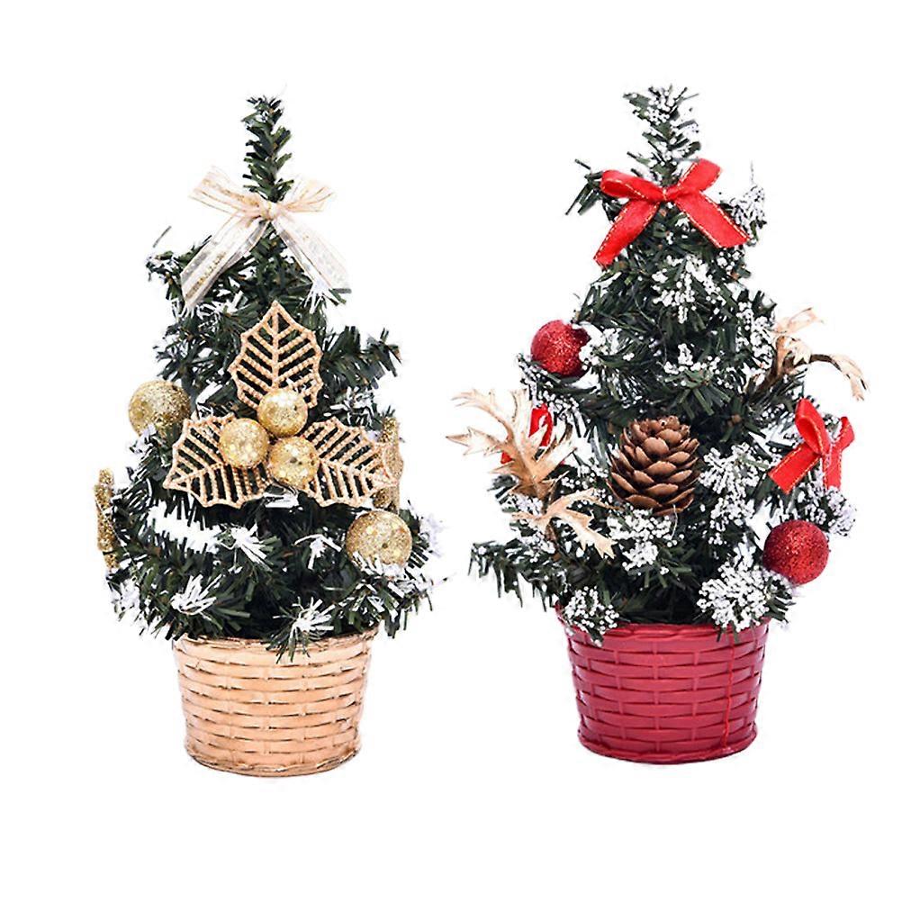 Mini Fake Tree For Xmas Table Decor With 20cm Height Suitable For Friends And Colleagues Gatherings 2Pcs
