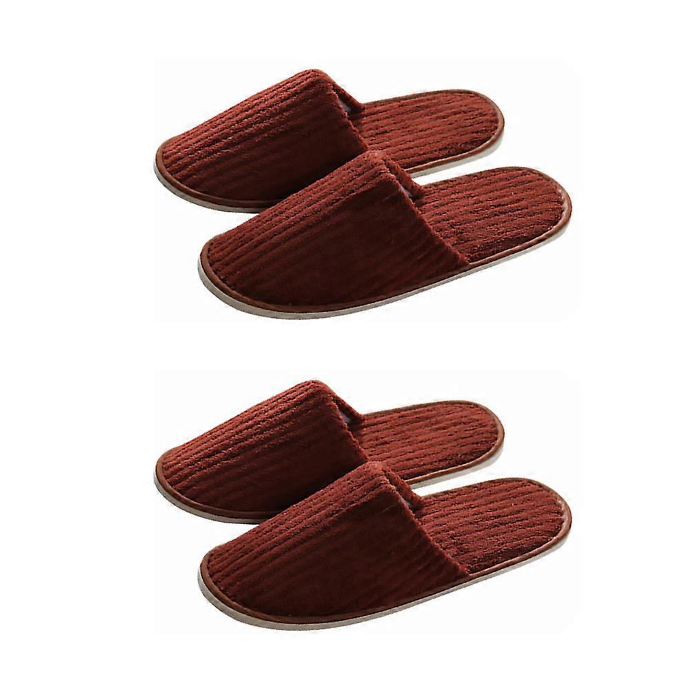 Household Non-disposable Slippers Comfortable Guest Supplies For Home Use Available In Coffee Color And Ergonomic Design 2 Pairs