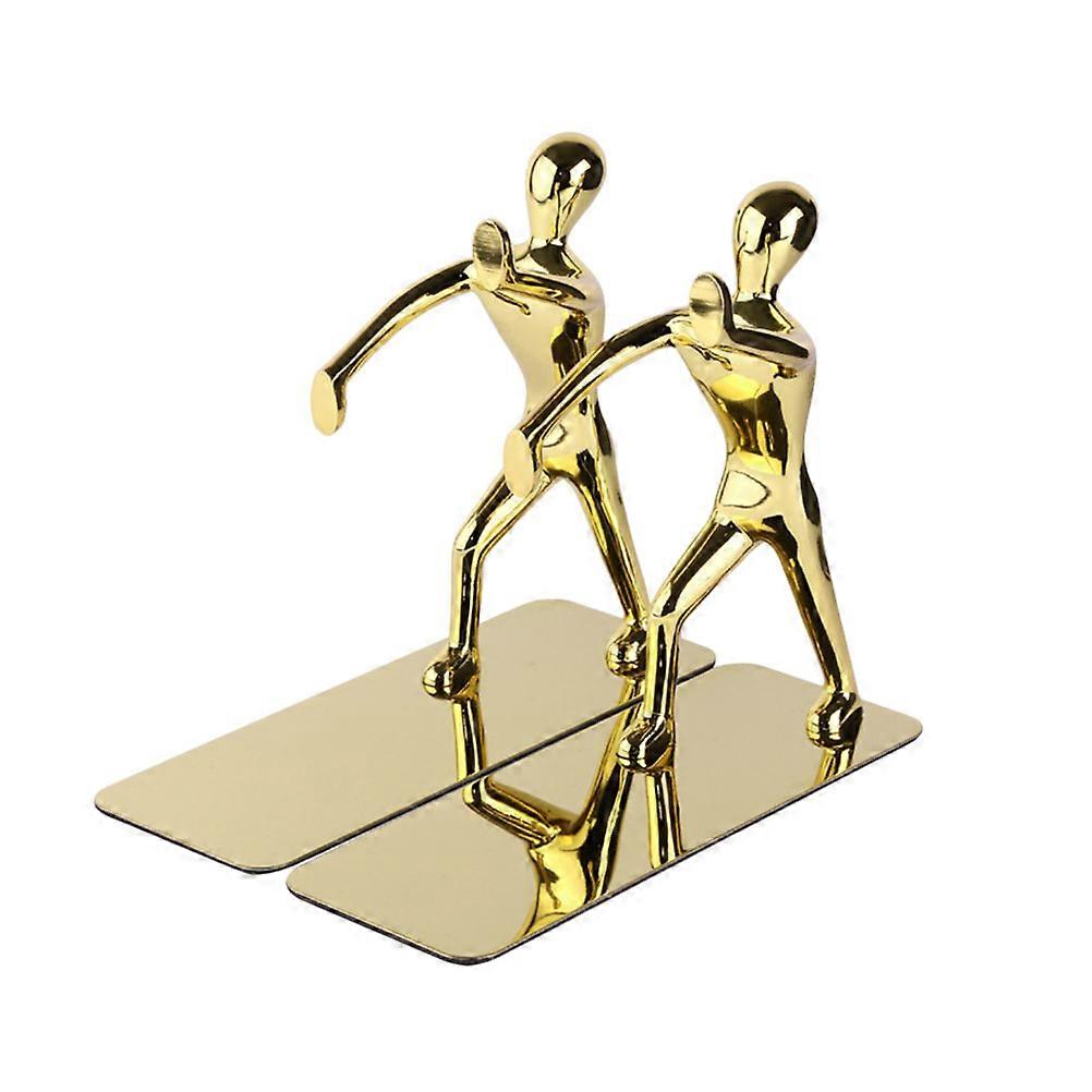 Stylish Golden Kung Fu Shape Bookends For Holding Books Magazines And DVDs In Modern Decoration 1 Pair
