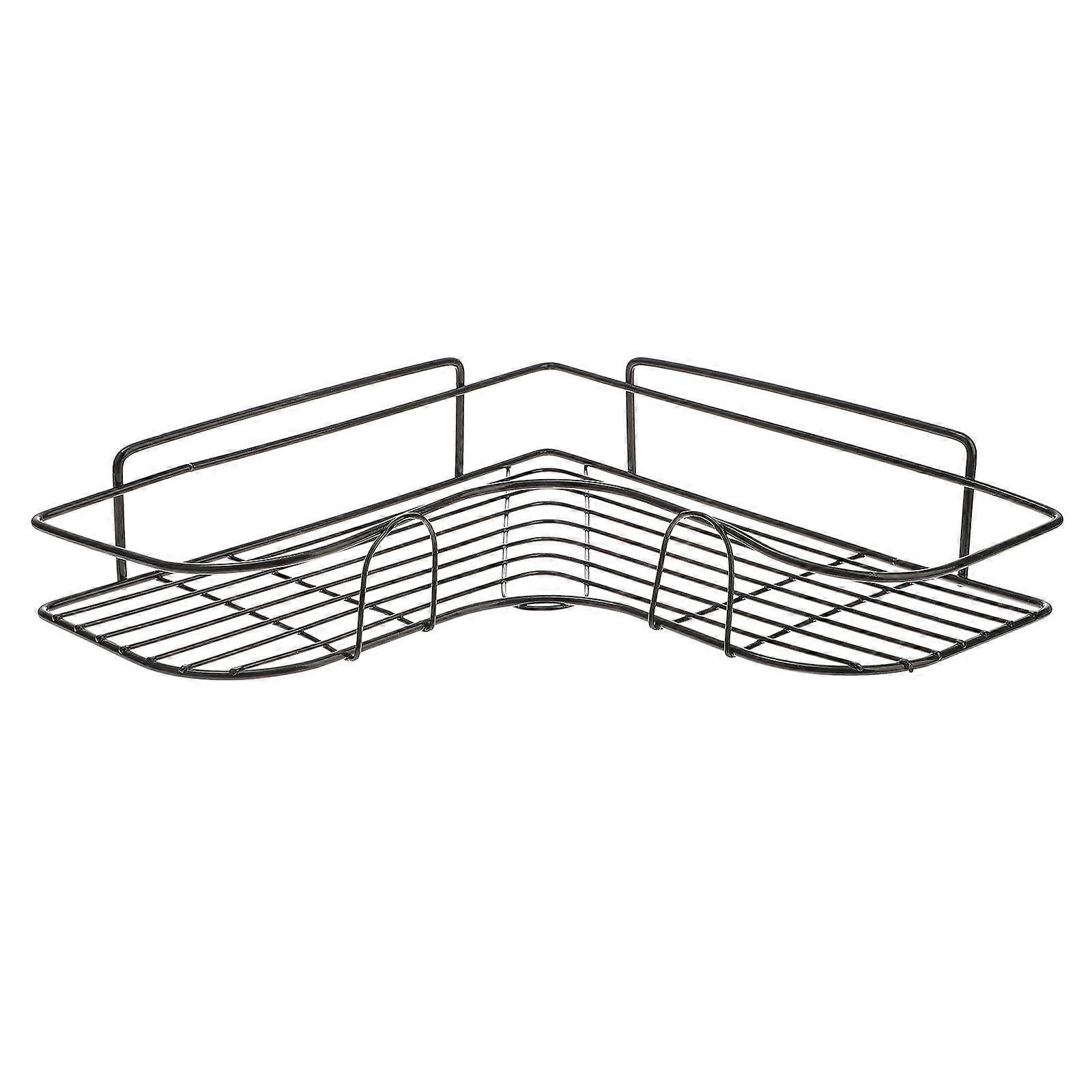 Metal Corner Shelf For Bathroom With Wall Mount Style And Water Draining Function In Black 1Pcs