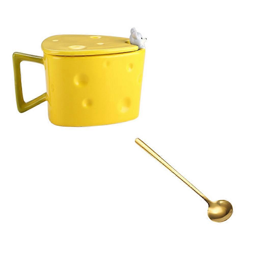 Cheese Shaped Ceramic Mug Set with Spoon, Cute Coffee Cup for Parties, Weddings, and Everyday Use, Easy to Clean, Space Saving Design