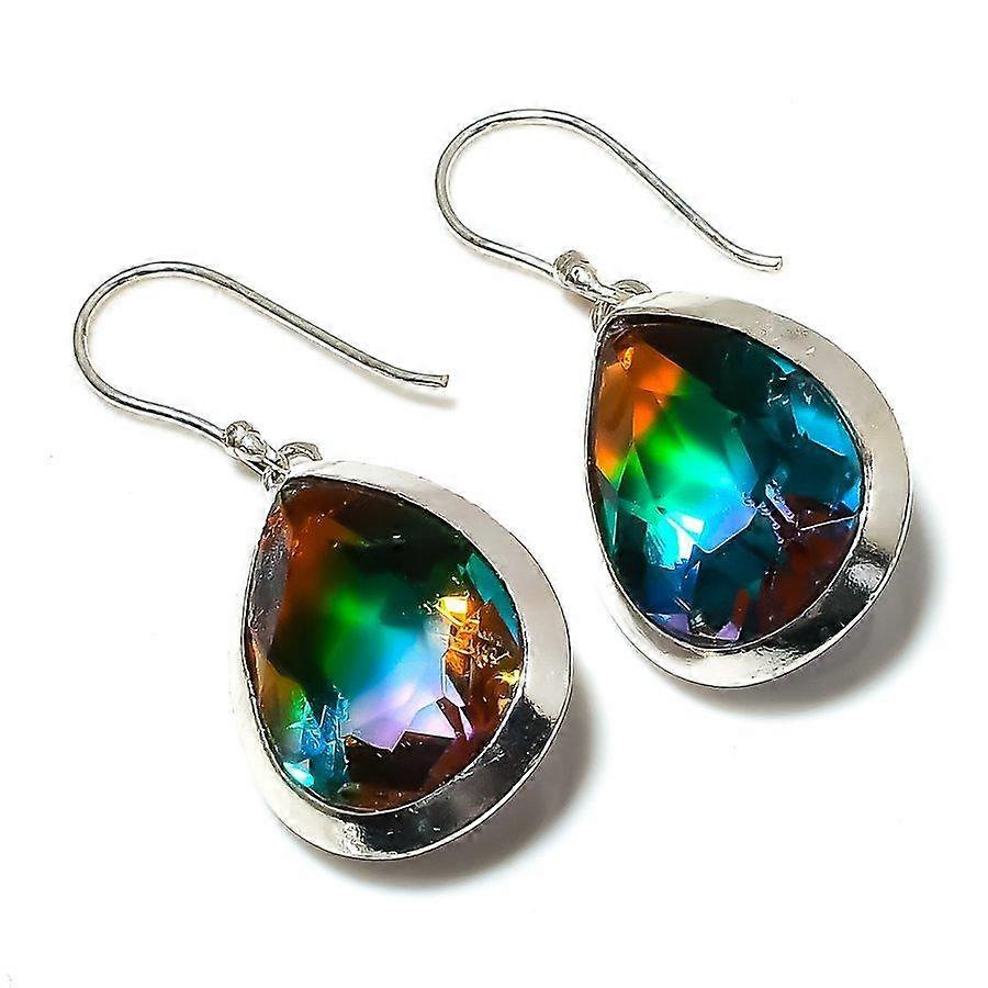 Natural Bi-Color Tourmaline Gemstone 925 Sterling Silver Earring 1.77" a3O65