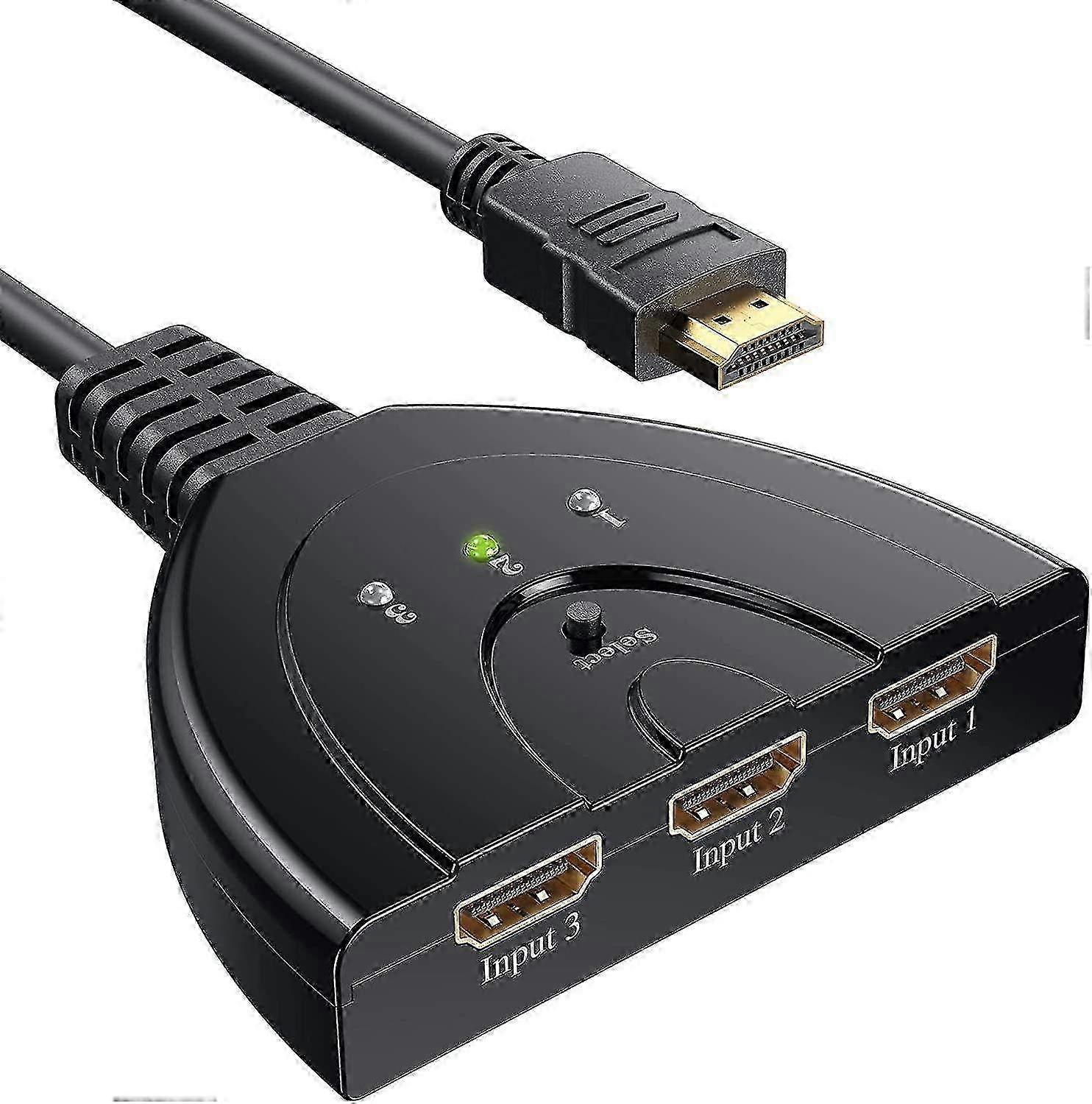 3 in 1 HDMI Switcher and Splitter for Multiple Devices, 3 Port HDMI Switch with High Definition Video Output for TV, Monitor, and Gaming Console