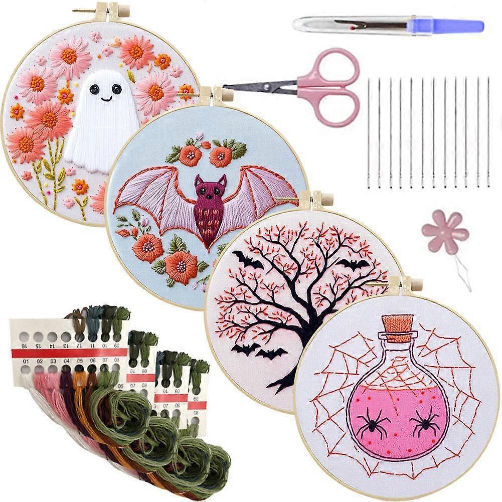Halloween Embroidery Kit DIY Craft For Beginners With Hoop Threads And Tools Create Festive Decor And Gifts