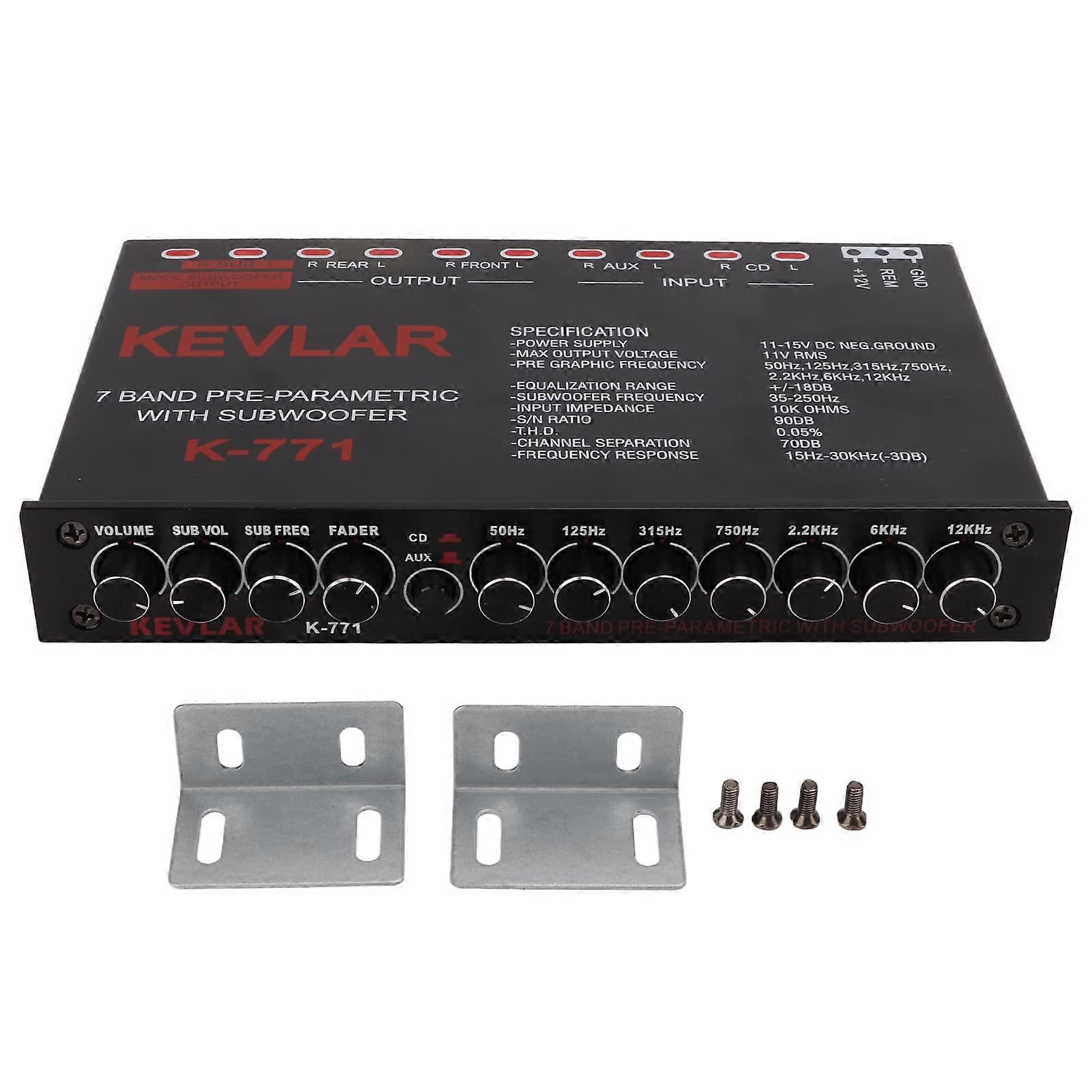 7 Band Car Audio Graphic Equalizer, Variable High Level Gain, Car Stereo, Low Pass Filter, Chassis Mount, Volume Control