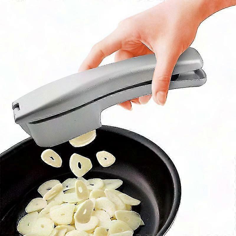 2 in 1 Garlic Press with Slicer, Peeler & Cleaning Brush - Easy Mince & Slice Garlic Tool Set