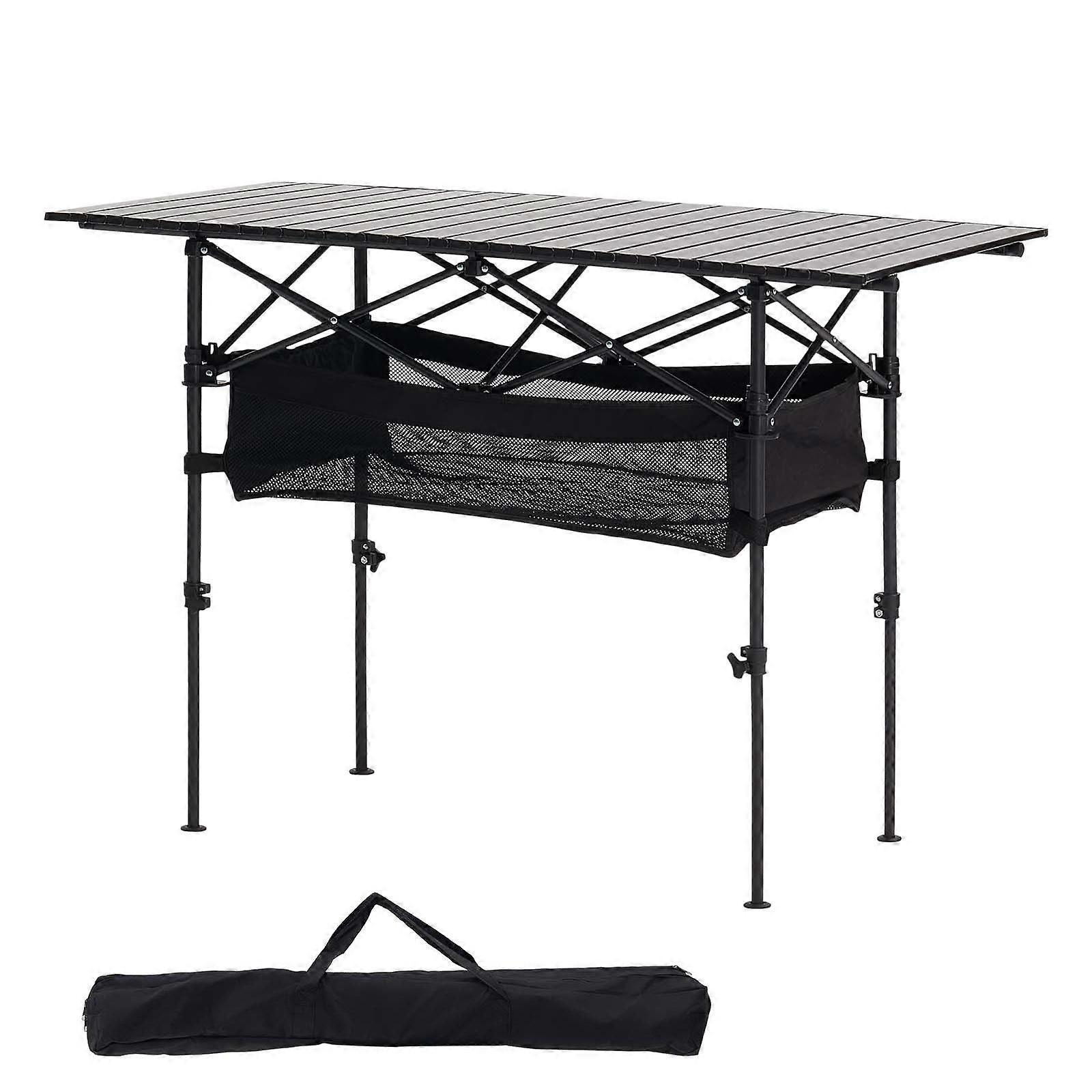 Folding Camping Table, Portable Roll Up Side Tables, Lightweight Aluminum Beach Table with Adjustable Height, Black