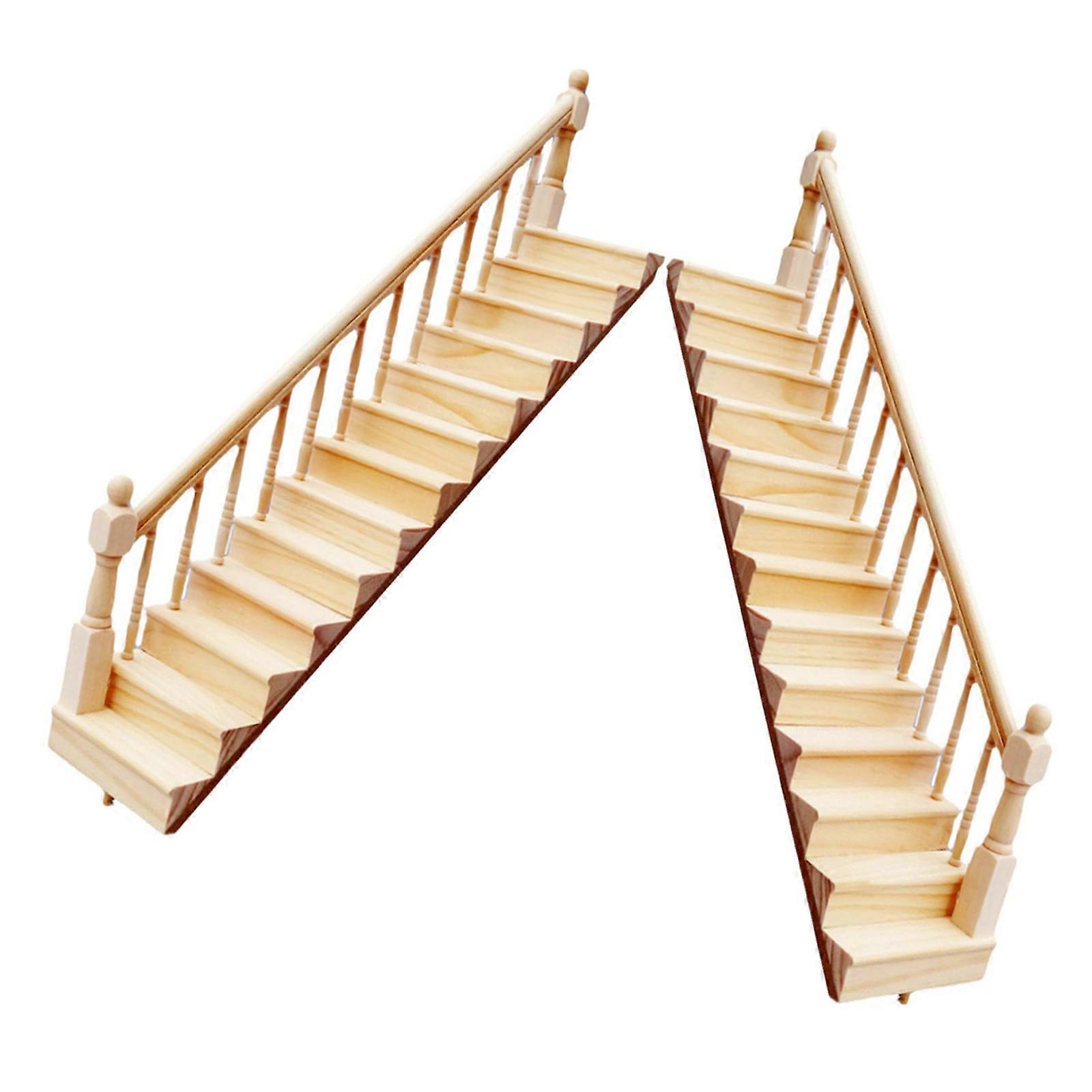 Untreated Wood Mini Stairs For Custom Miniature Furniture Adjustable Assembly Fine Finish 2 Units Simple Design Multicolor