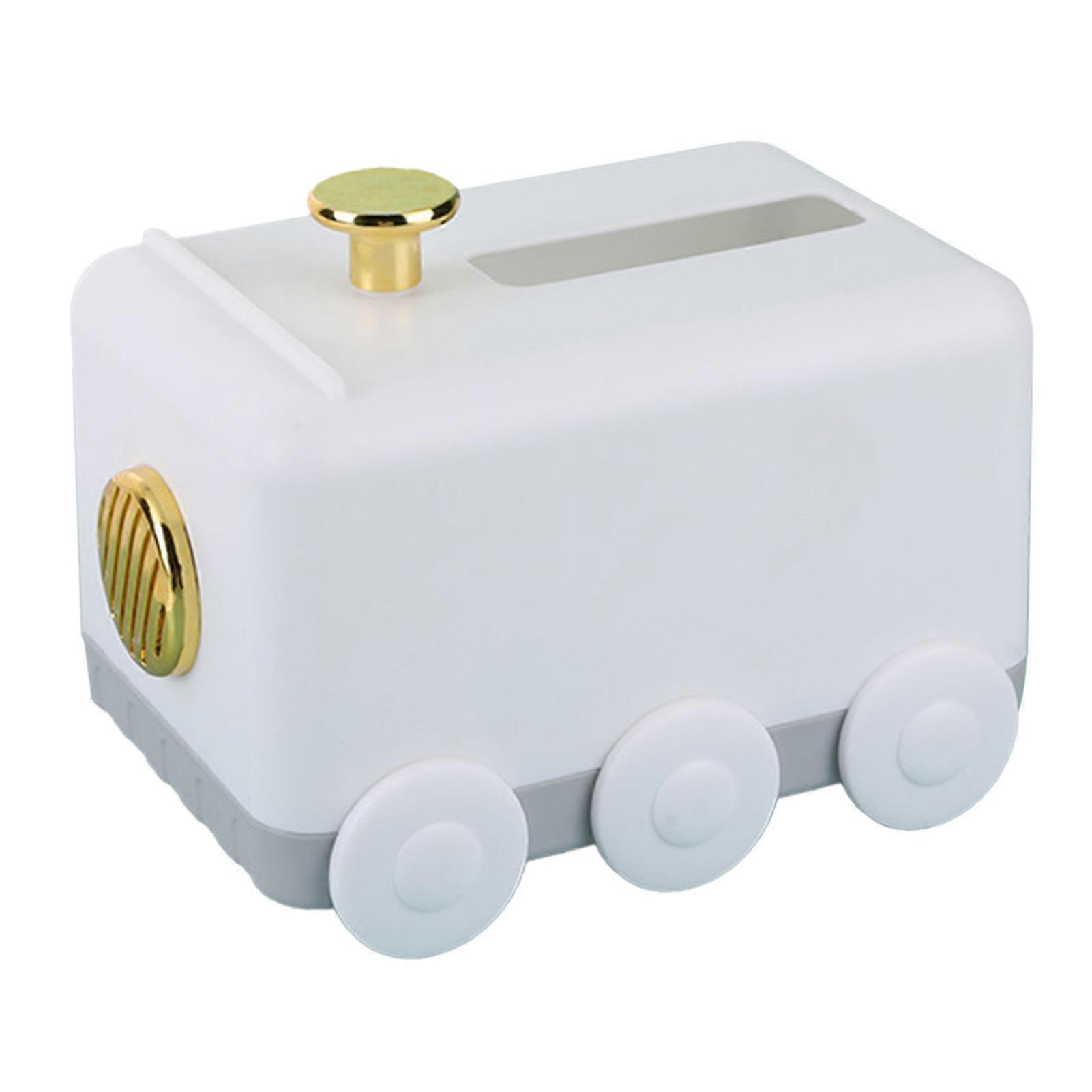 Train Shaped White Tissue Box Holder 18.3x13.3x14.5cm Plastic