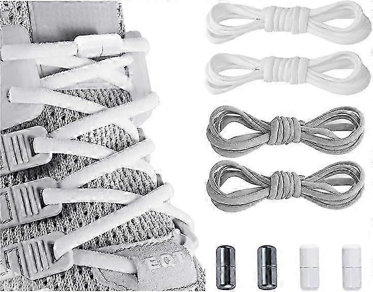 Elastic shoelaces for adults, children and the elderly, with two pairs of elastic shoelacesWhite-gray