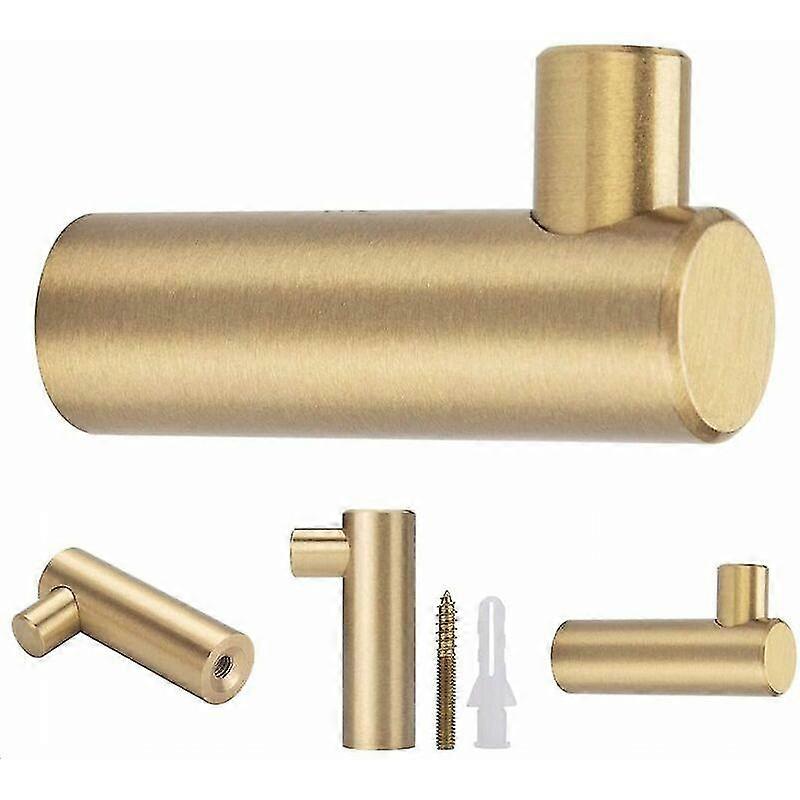 Set of 4 Brushed Brass Wall Hooks, 38mm X 12mm, Gold Bathroom Hooks, Towel Rack.