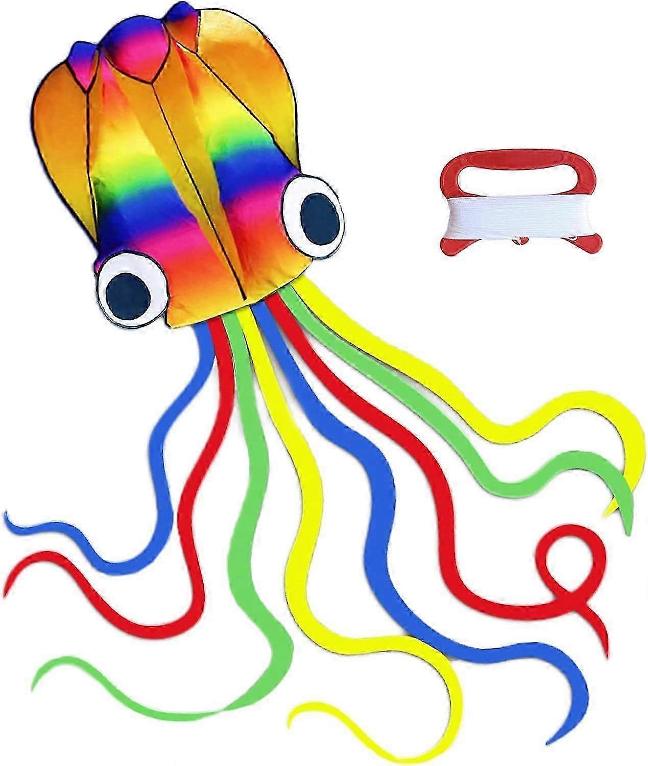 Extra Large Rainbow Soft Octopus Kite for Kids and Adults, Large Kite, Long Tail 100m Kite Line, Comes with Kite Line and Handle.