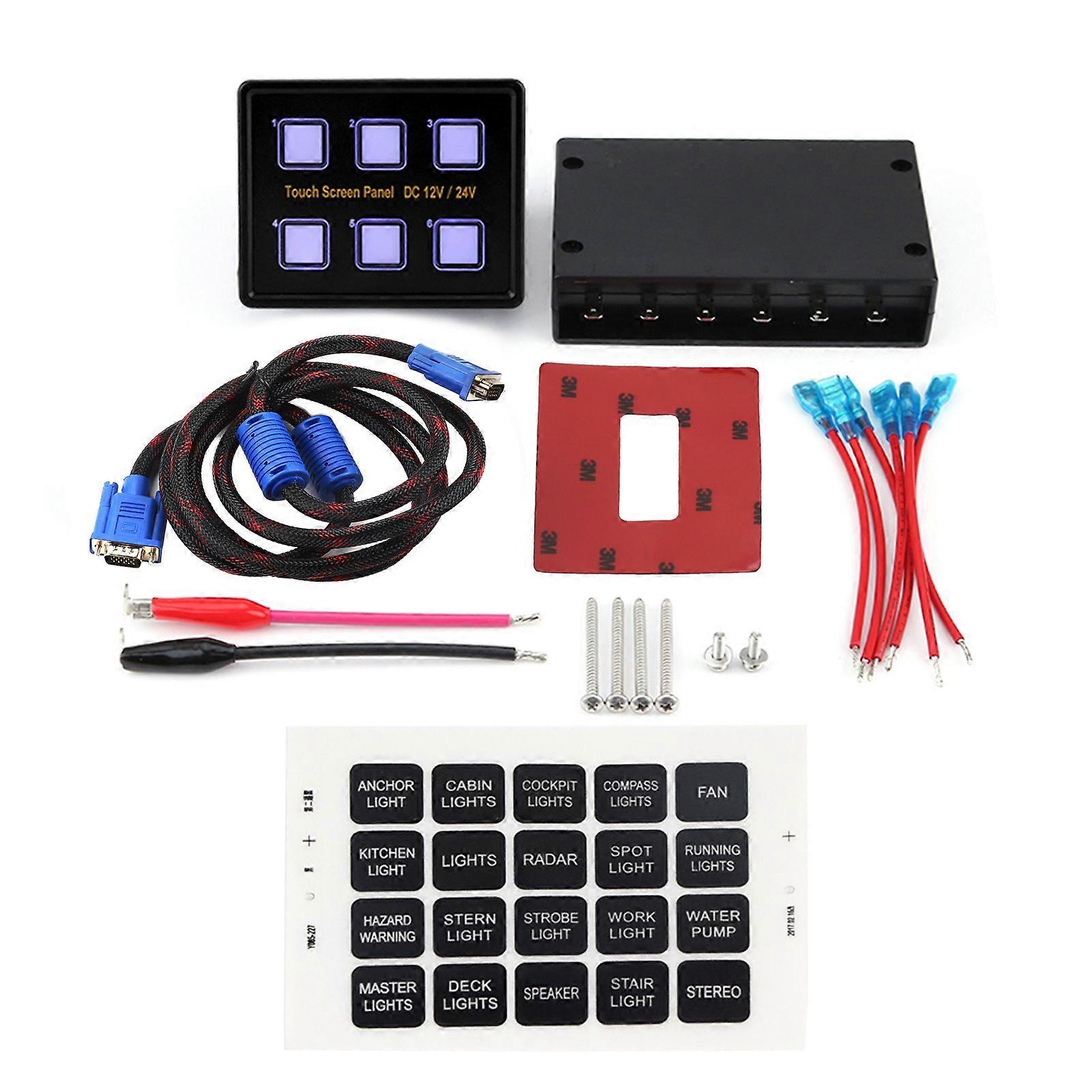 12V / 24V 6 Gang Touch Screen Control Panel Box LED Switch Panel for Car Boat Universal
