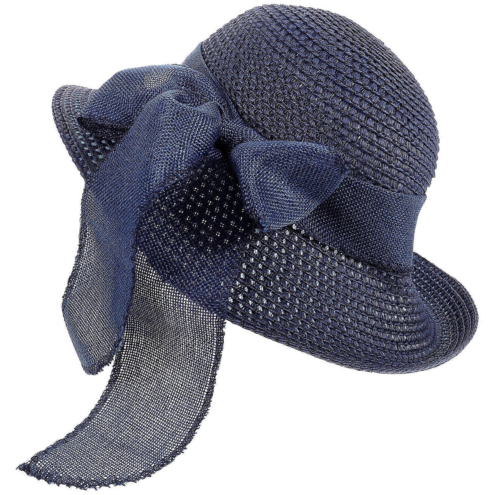 Sun Hat Large Straw Hat for Sun Protection 2Pcs Blue Bowknot Decoration