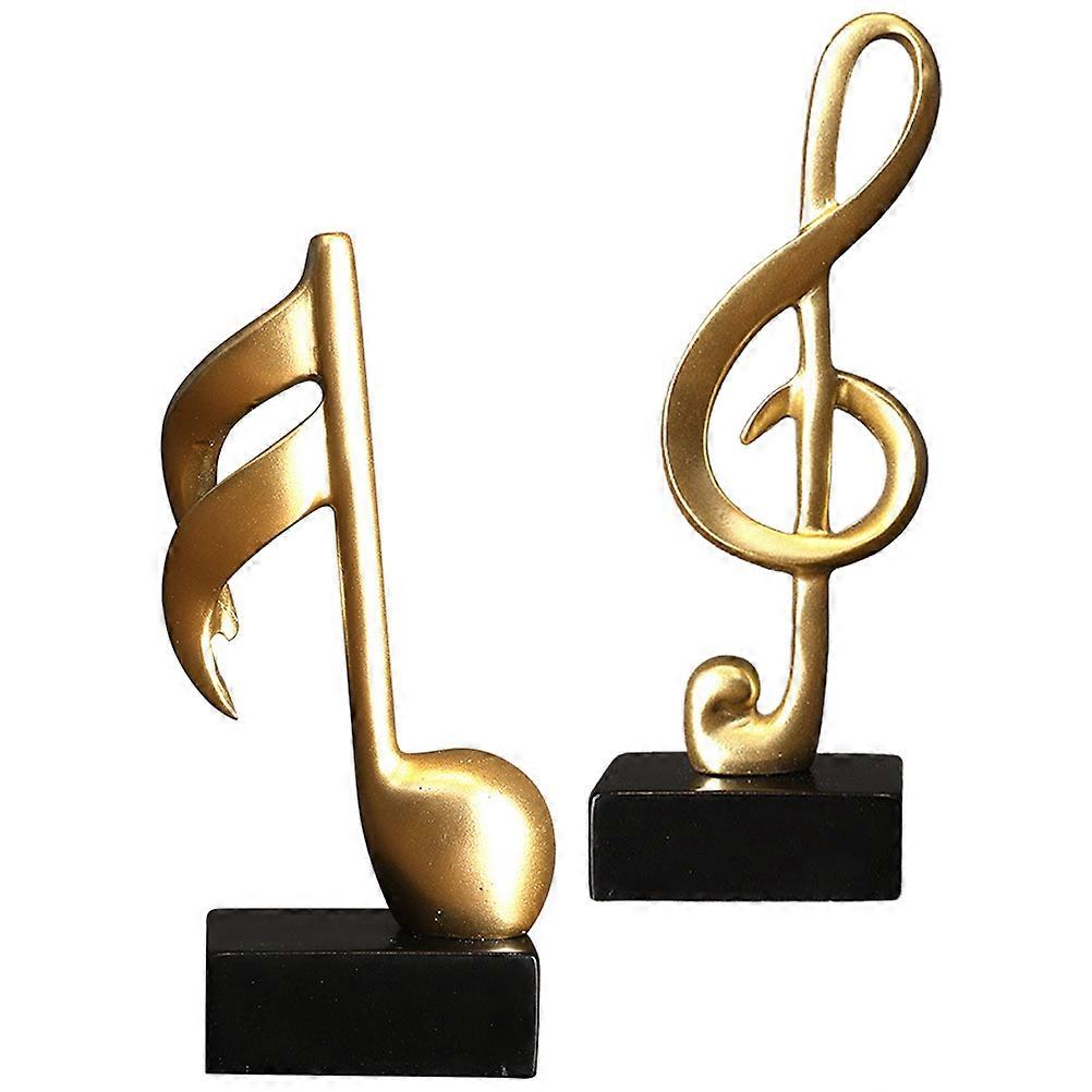 Music Note Resin Desktop Ornaments for Decoration 2Pcs Golden Design