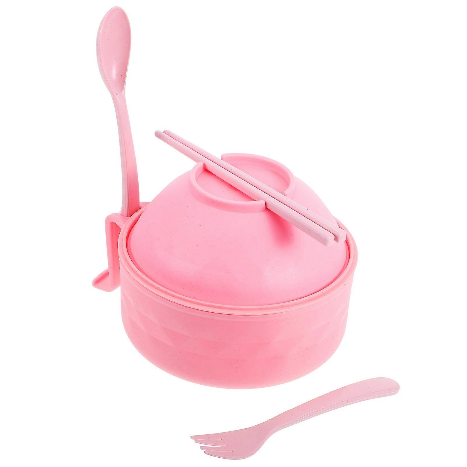 Japanese Ramen Bowl Set Plastic for Microwave Use with Lid Pink