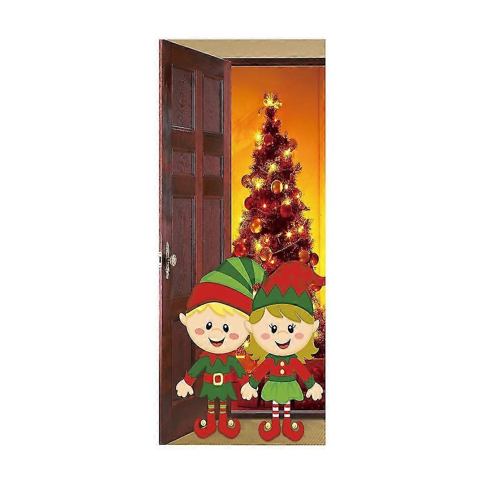 (O)Christmas door stickers Simulated Christmas tree stickers Festive party decoration wallpaper wal