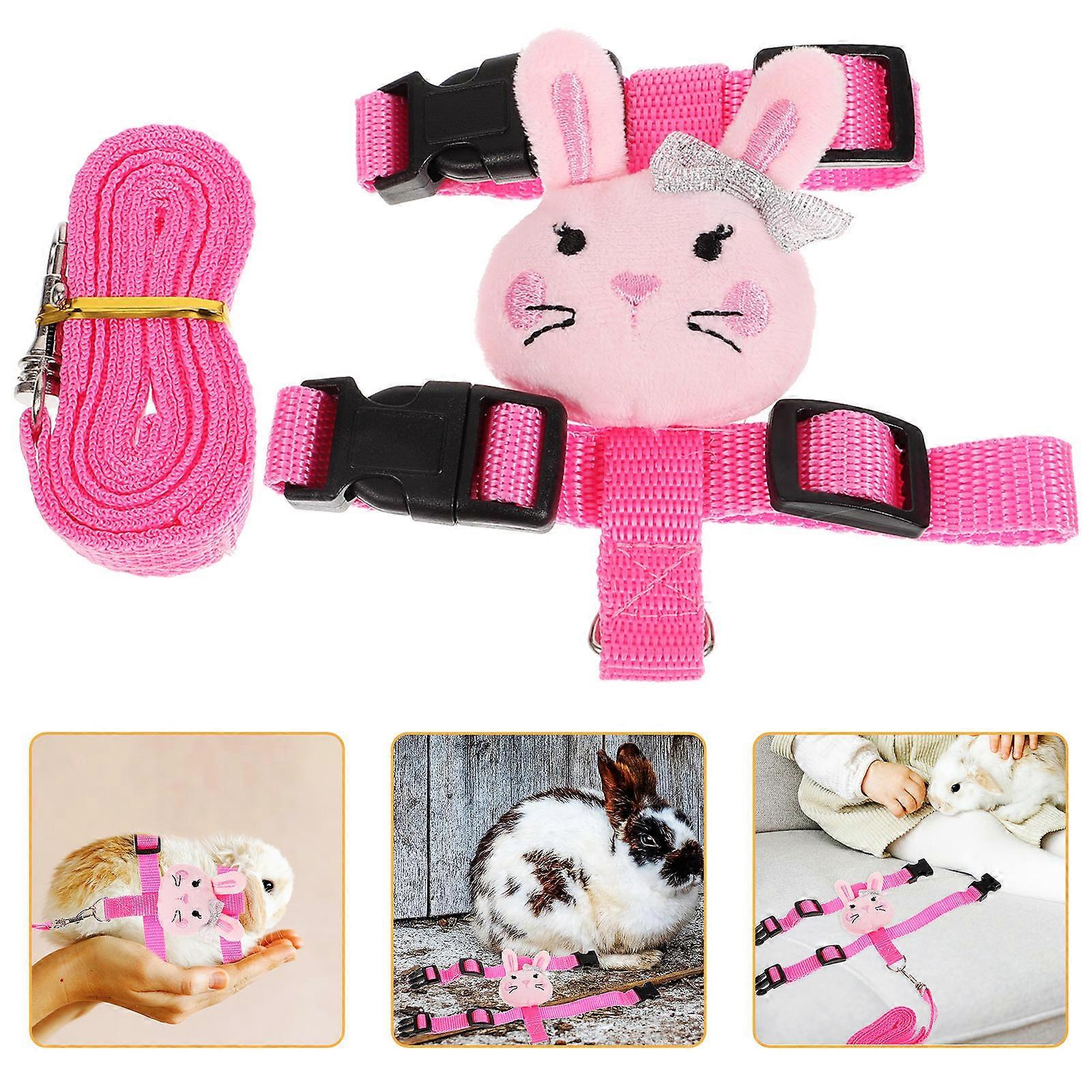 Rabbit Harness Adjustable Leash for Walking 5Sets Pink Bunny Harness Kit