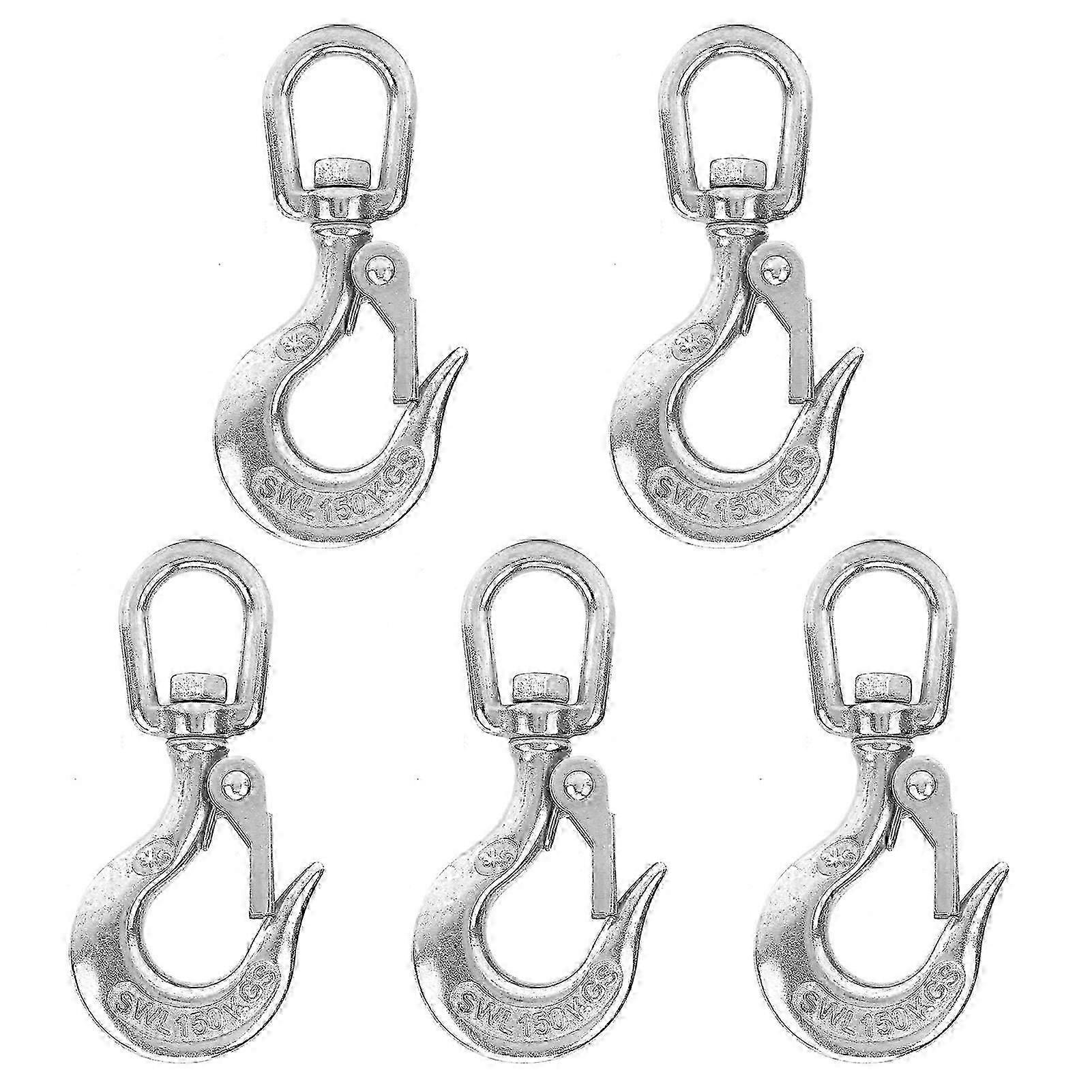 5pcs Stainless Steel Eye Slip Hook with Safety Latch Lifting Hoisting Chain Hooks