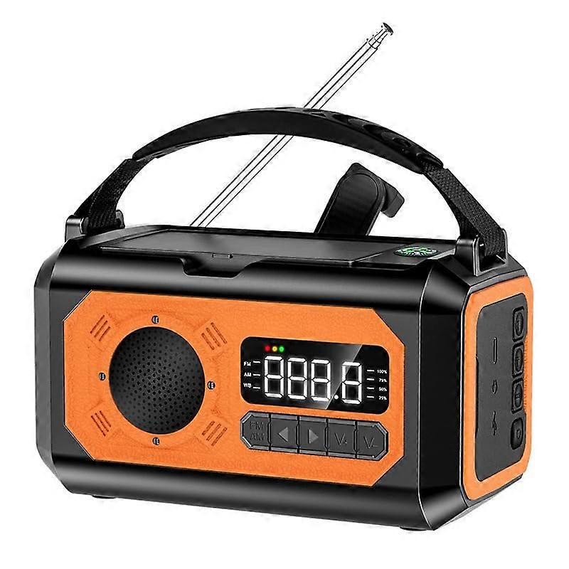 12000mAh Emergency Weather Radio With 2 Solar Panels Hand Crank SOS Alarm Flashlight Reading Lamp Power Bank Orange