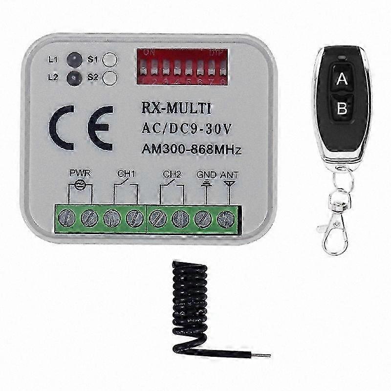 Universal Garage Door Receiver with Remote Control 300-868MHz Frequency 9-30V Voltage Range Compatibility