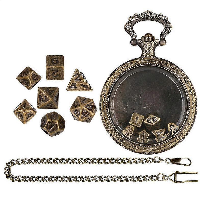 Dice Set with Antique Pocket Watch Case, Transparent Glass Case, Metal Game Props for Table Games and Collectibles