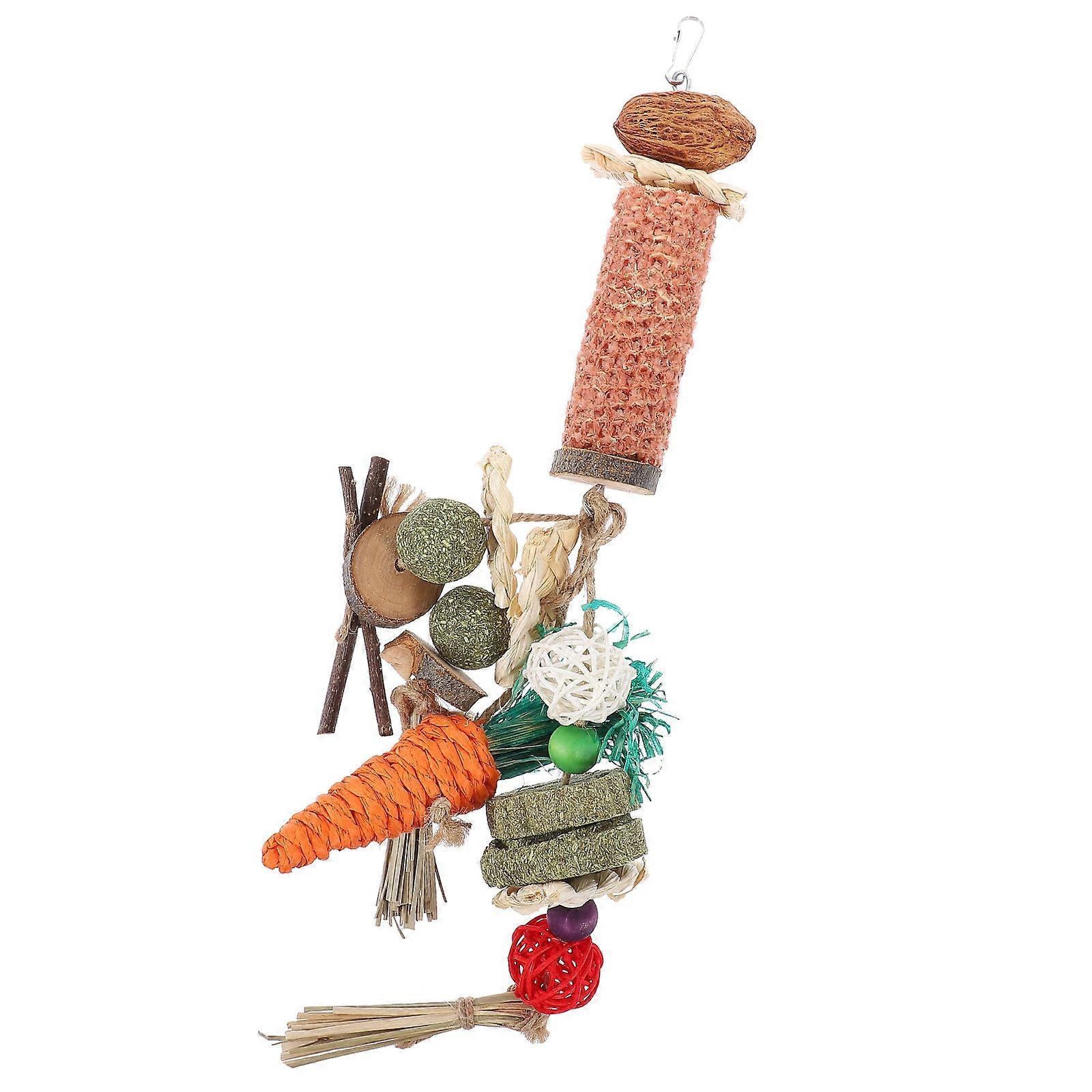 Guinea Pig Chewing Playthings 3Pcs Wood Grass Hanging Chew Toys Perfect For Small Animals Cage Use 15.7×3.5×8.3in Enhancing Digestion Improvement