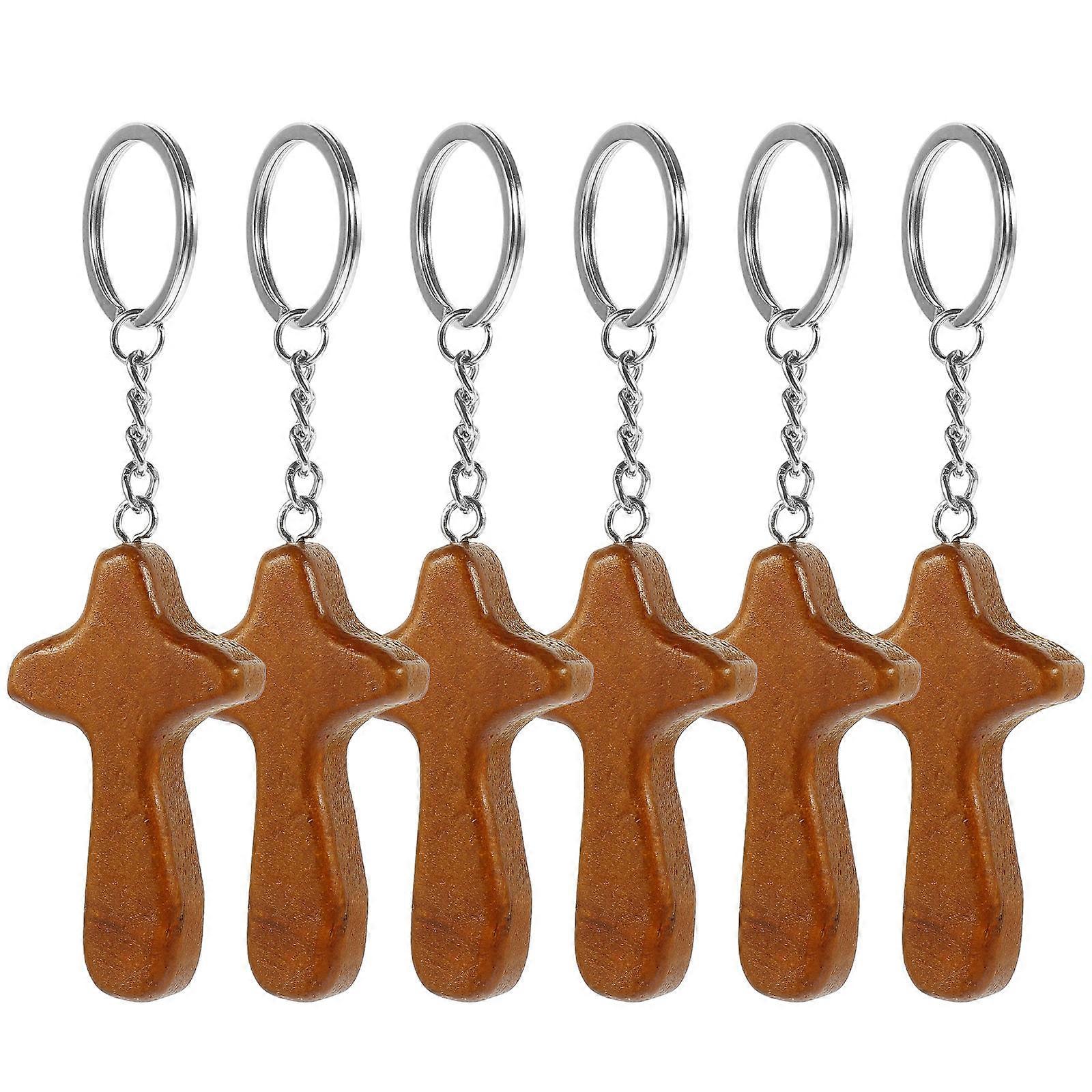 Wooden Cross Keychain 12Pcs Chic Appearance For Personal Accessories Key Organizing And Bag Decorations Light Brown